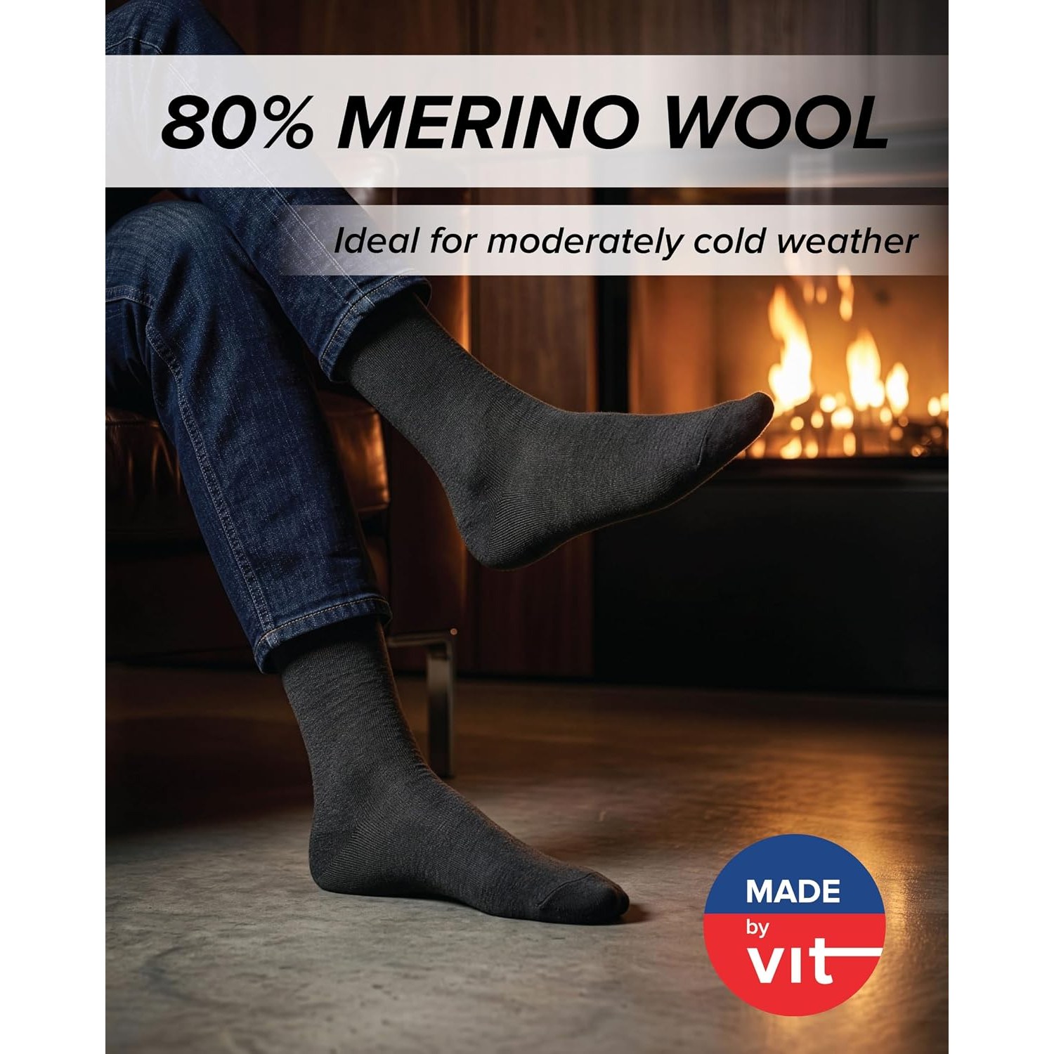 Merino Wool Socks for Men, 3 Pairs, Black, EU 47-50: image 3
