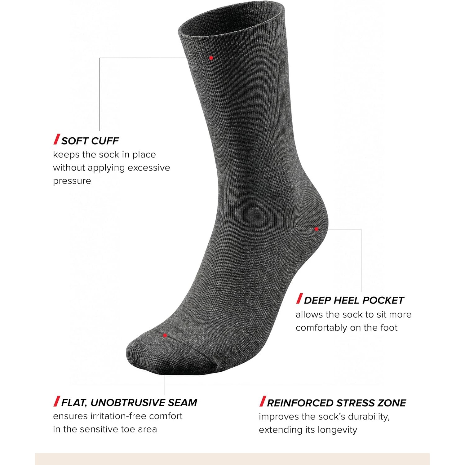 Merino Wool Socks for Women, 3 Pairs, Grey, EU 39-42: image 4