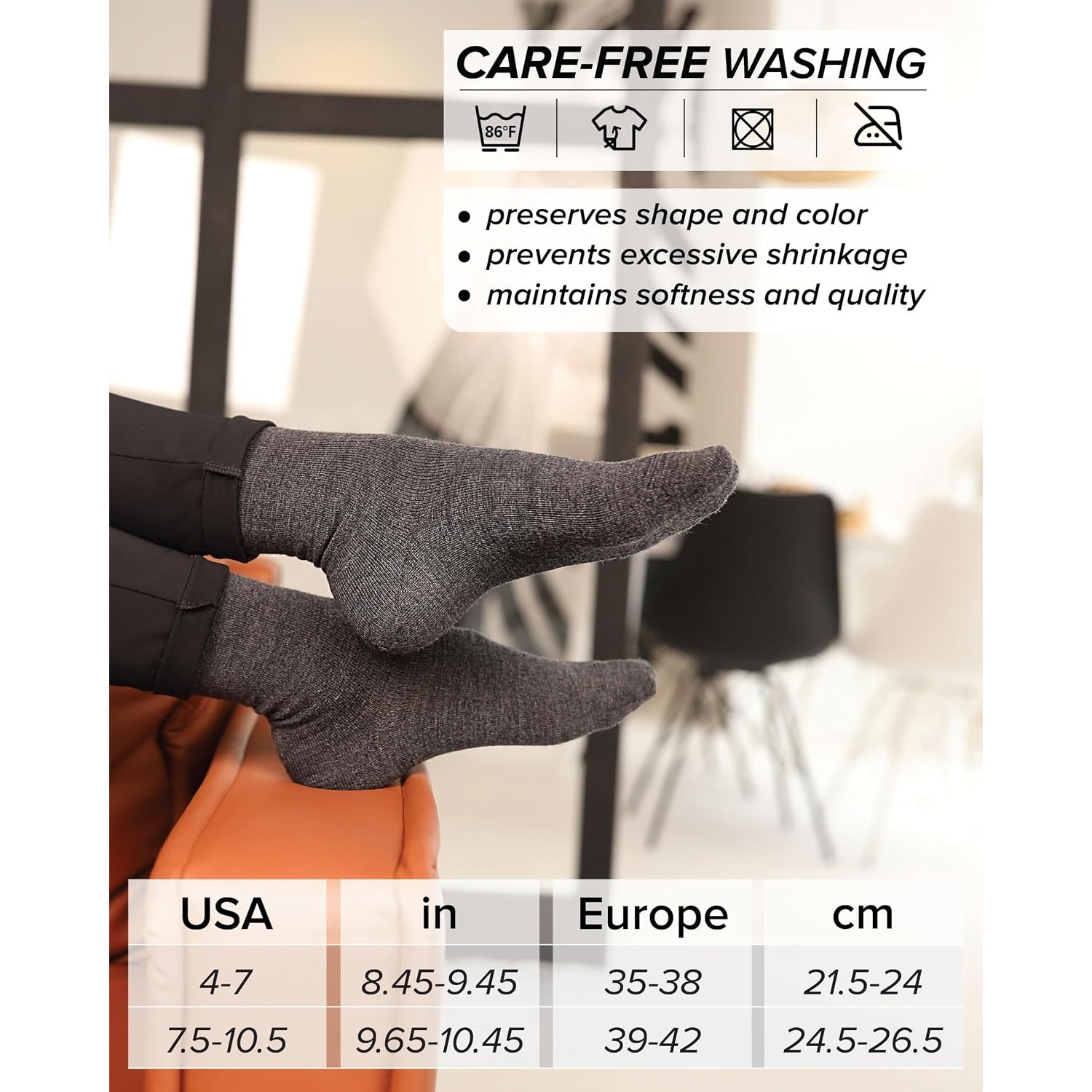 Merino Wool Socks for Women, 3 Pairs, Grey, EU 39-42: image 5
