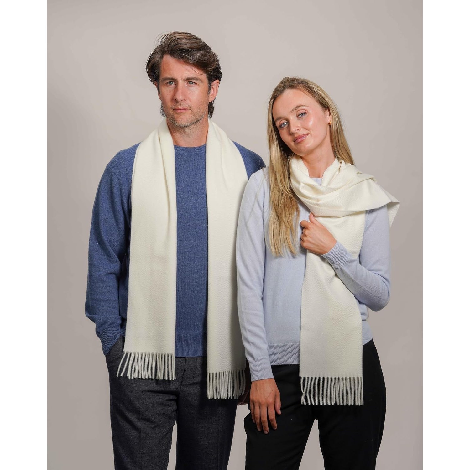 Pure Cashmere Scarf, Plain White, 2 Ply Woven: image 2