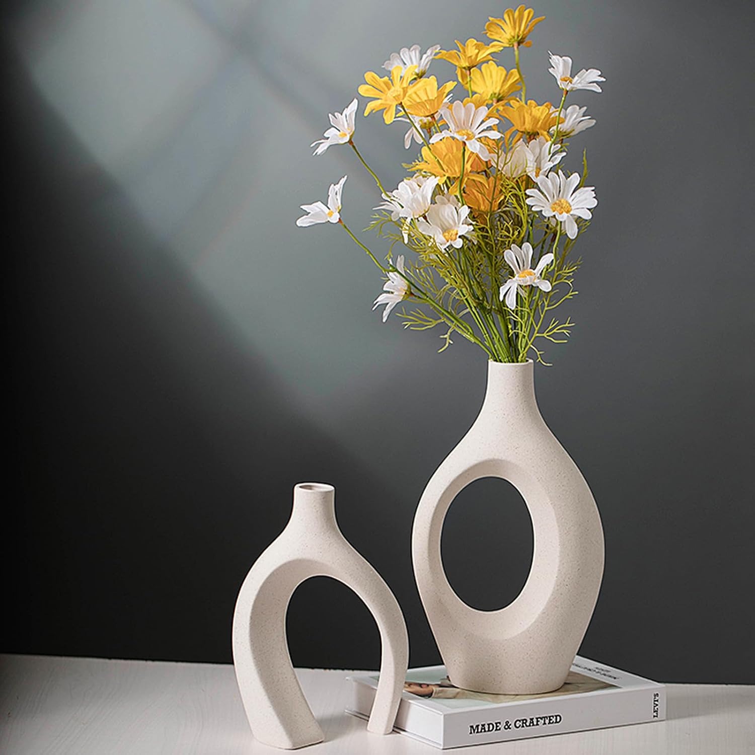 Beige Hollow Ceramic Vases, Set of 2: image 2