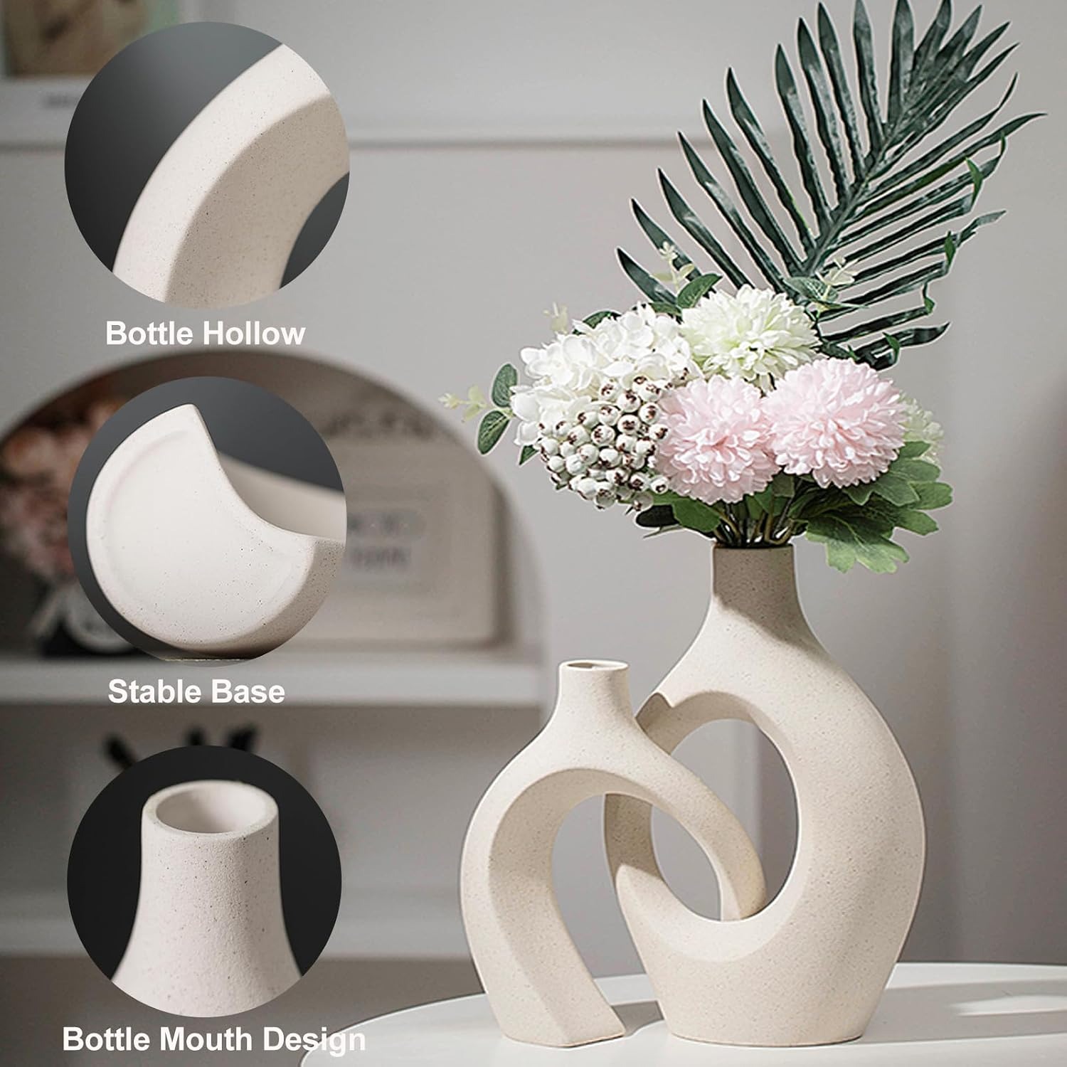 Beige Hollow Ceramic Vases, Set of 2: image 3