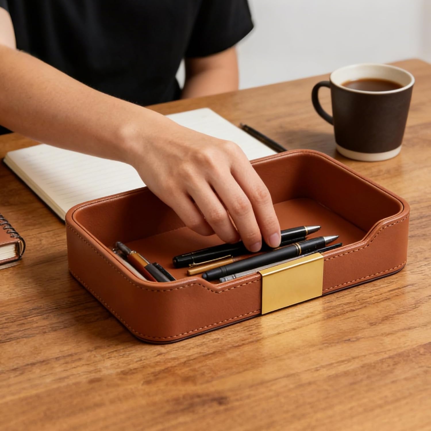 Faux Leather Desk Tray Catchall: image 3
