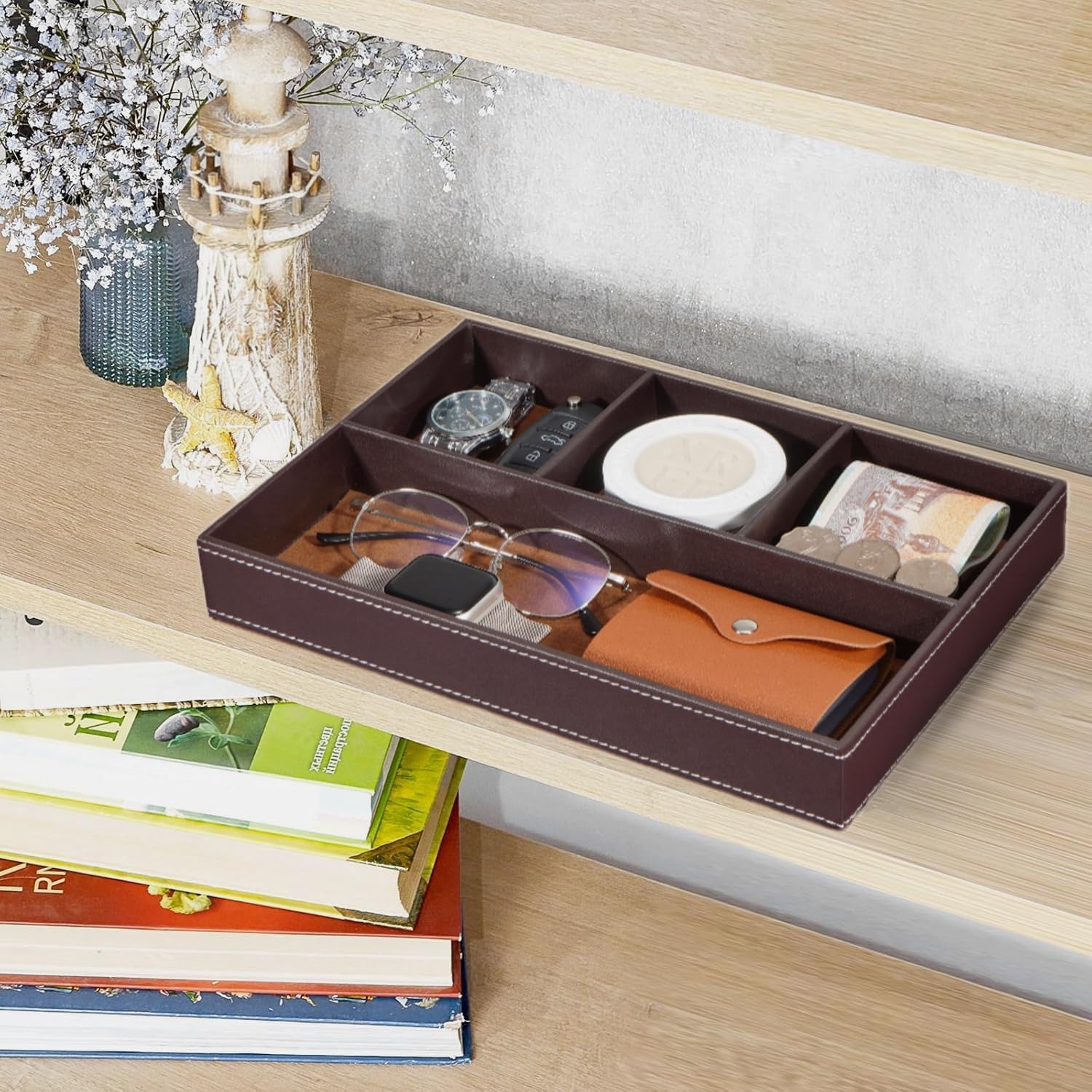 Faux Leather Valet Tray with Four Compartments: image 3