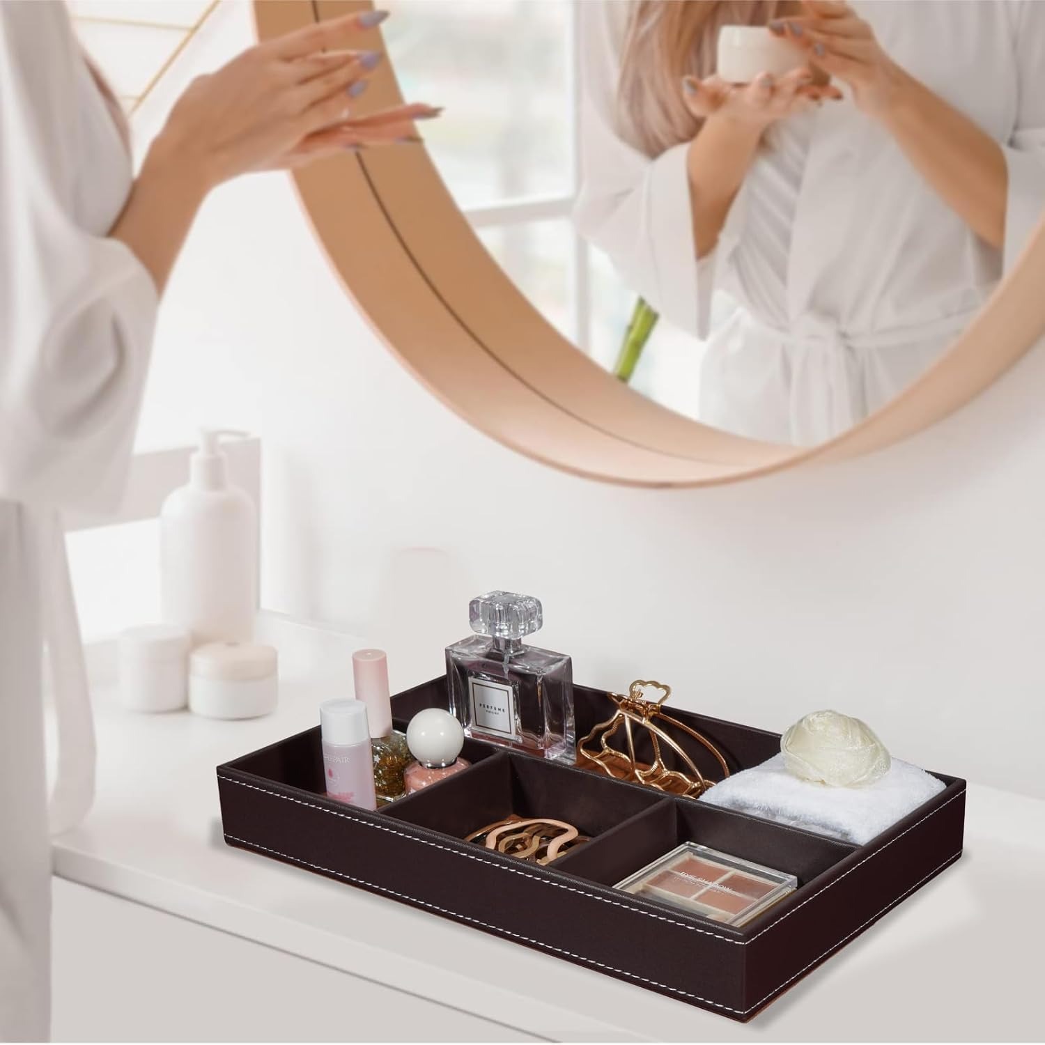 Faux Leather Valet Tray with Four Compartments: image 4