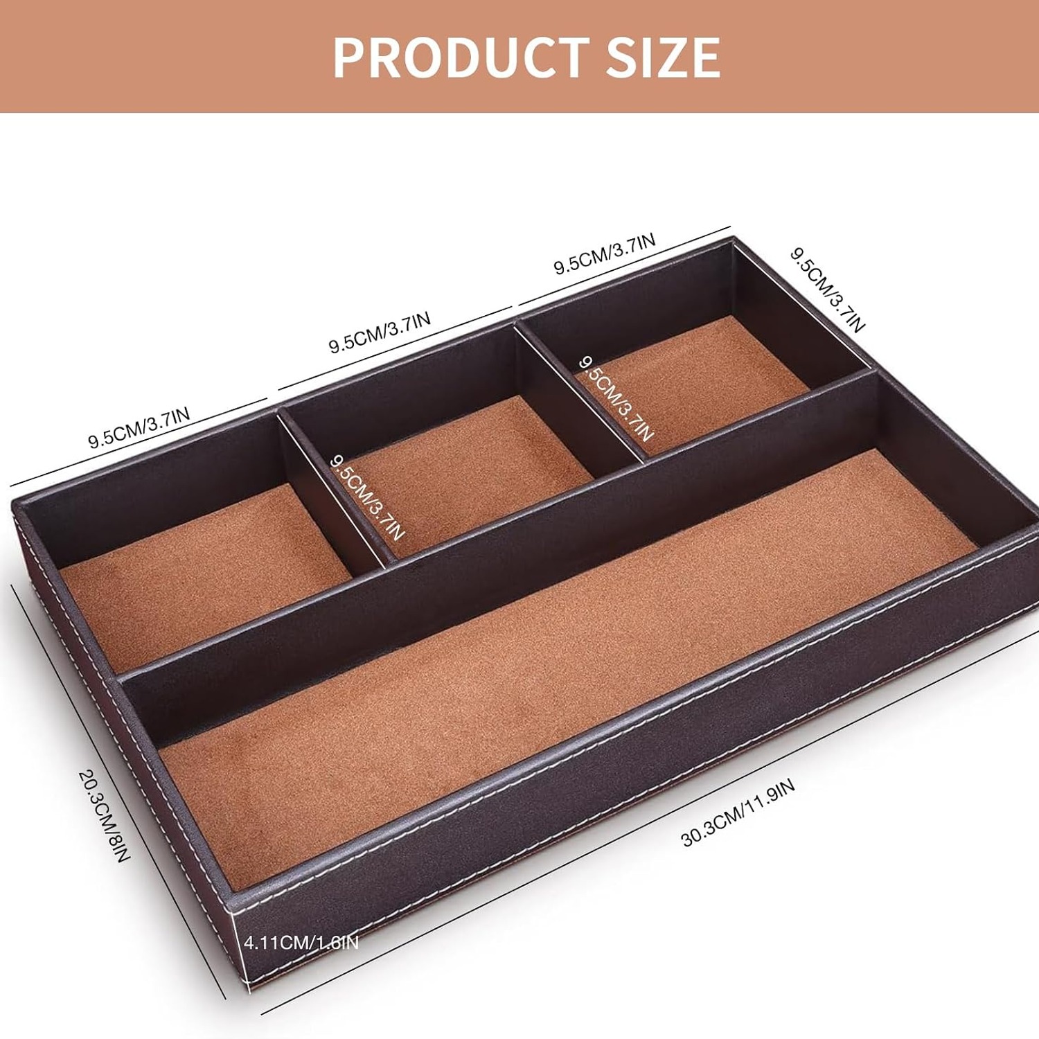Faux Leather Valet Tray with Four Compartments: image 5