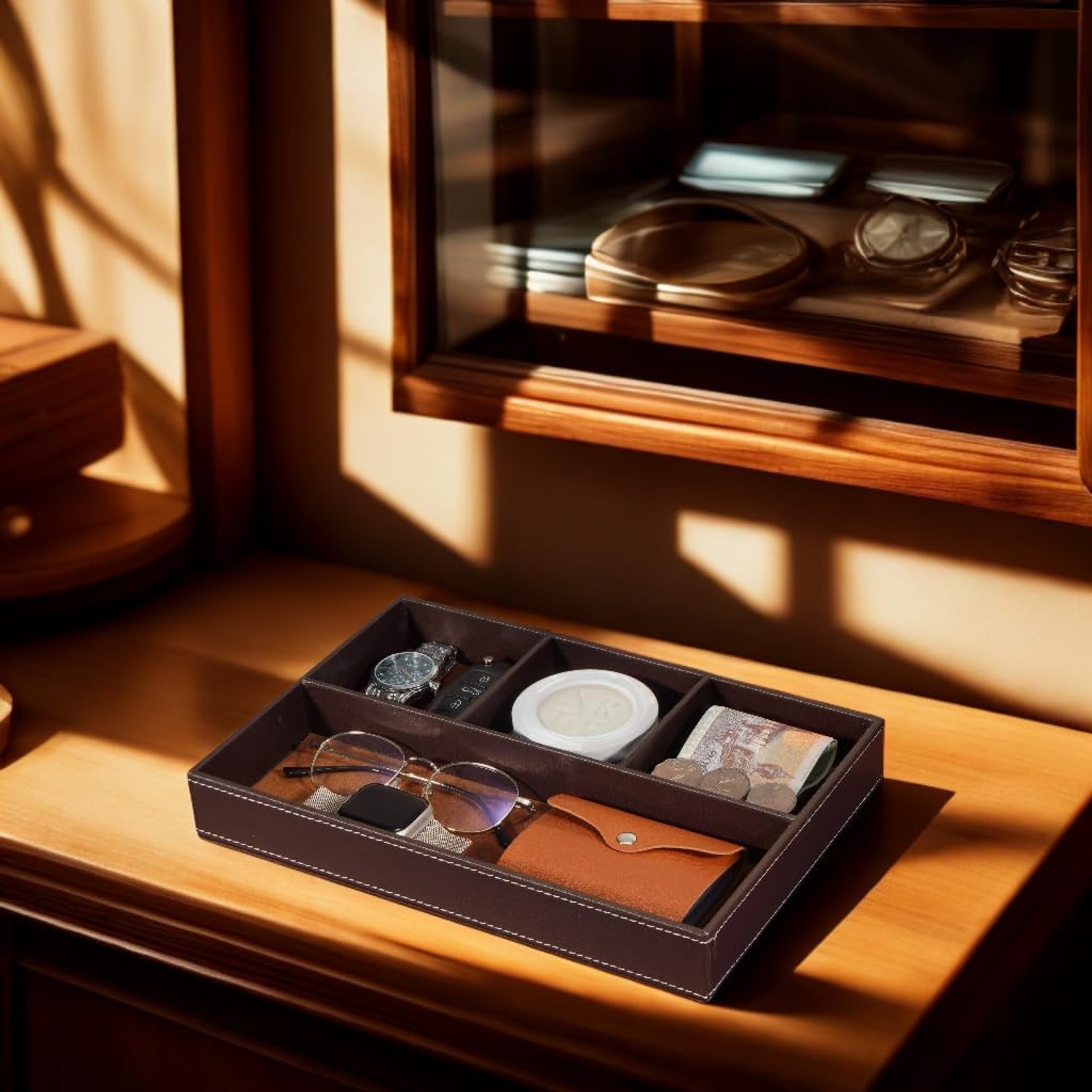 Faux Leather Valet Tray with Four Compartments: image 6