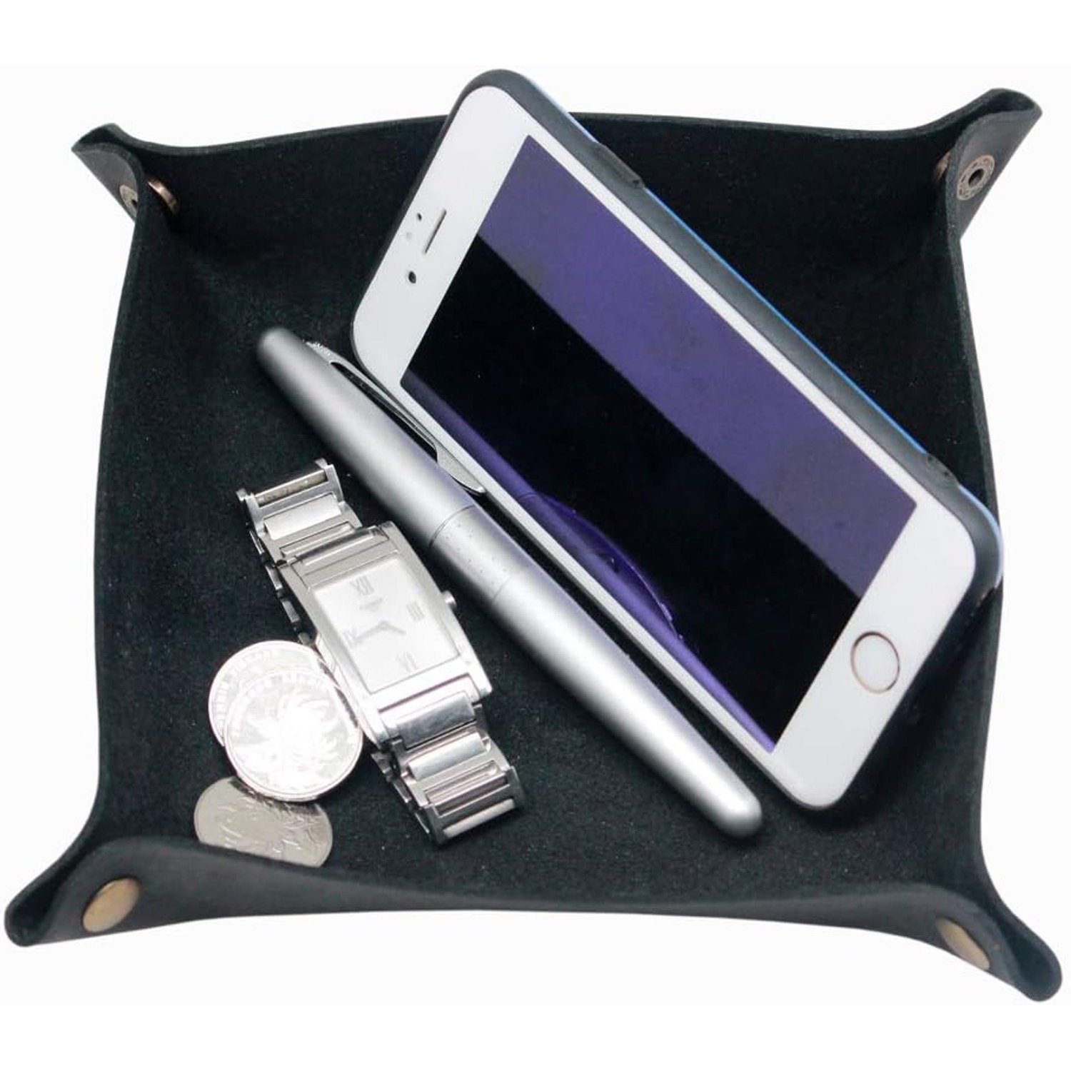 Folding Cowhide Leather Catchall Tray: image 4