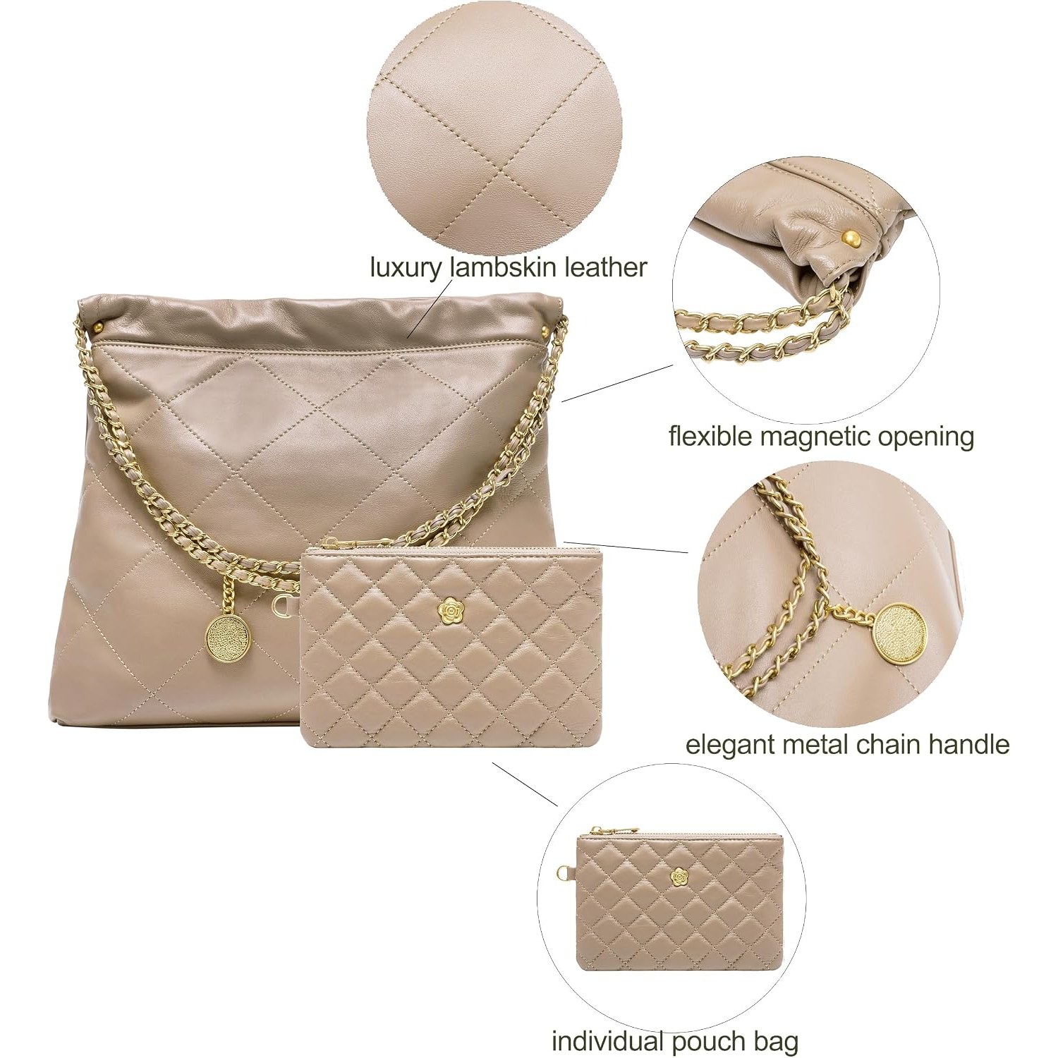 Quilted Lambskin Leather Tote Bag with Matching Zip Pouch: image 3