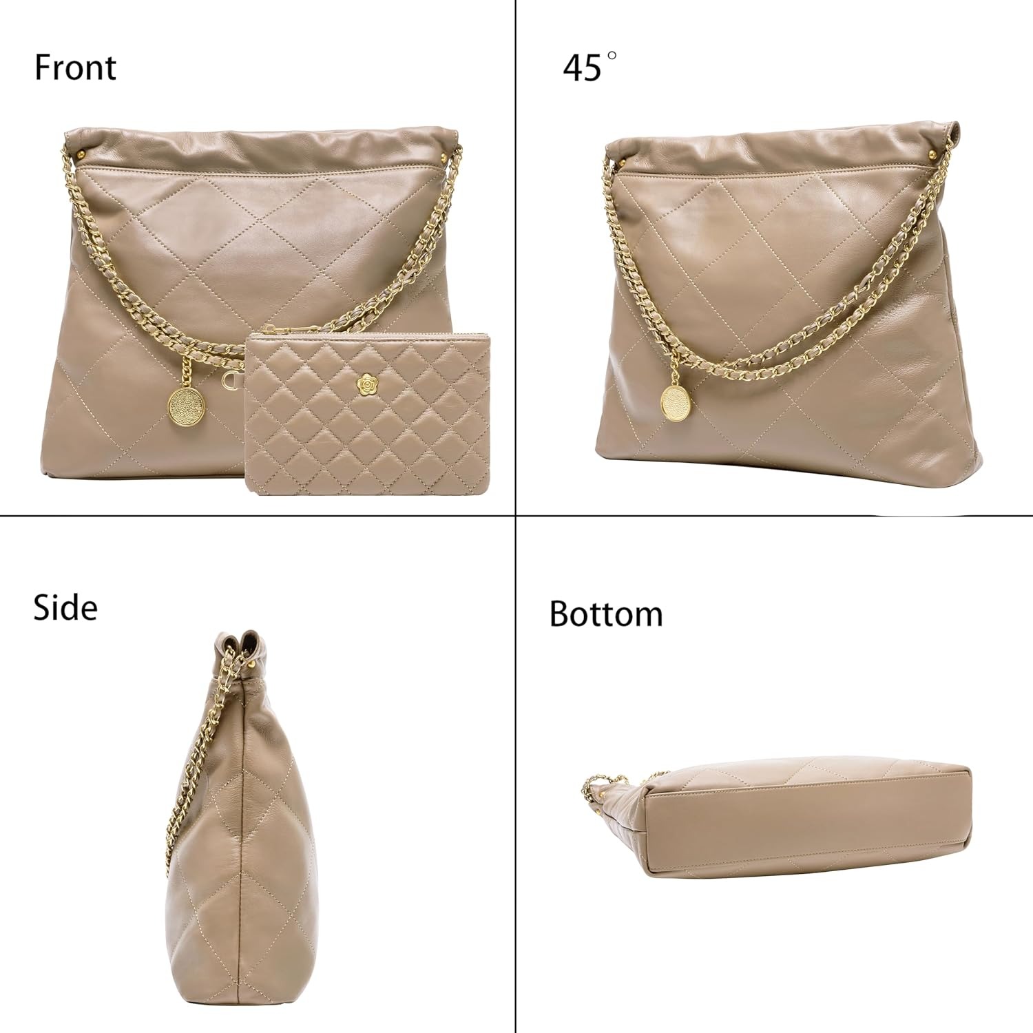 Quilted Lambskin Leather Tote Bag with Matching Zip Pouch: image 4