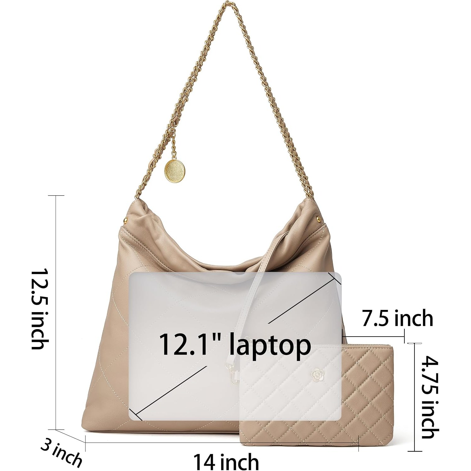 Quilted Lambskin Leather Tote Bag with Matching Zip Pouch: image 5