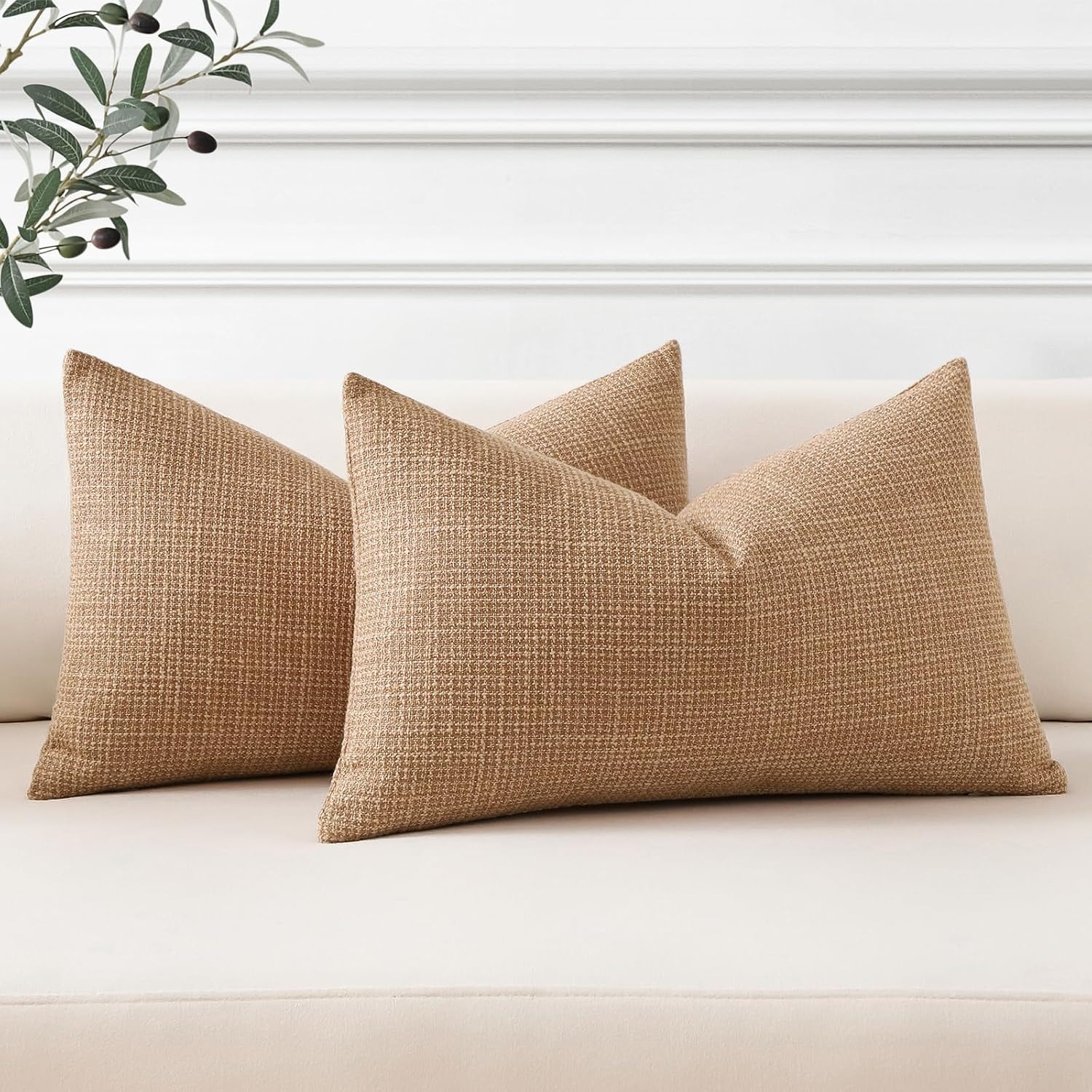 Light Brown Linen Look Cushion Covers 30 x 50 cm (Set of 2): image 2