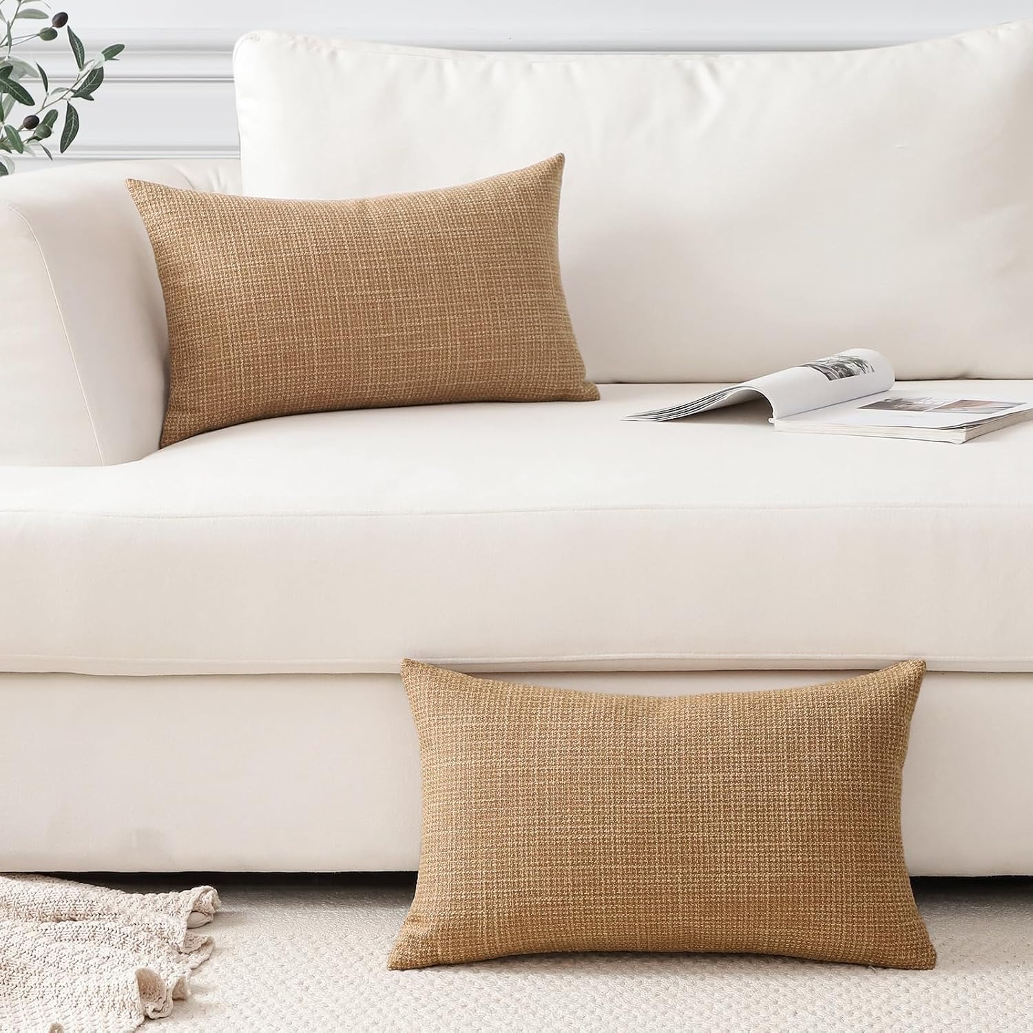 Light Brown Linen Look Cushion Covers 30 x 50 cm (Set of 2): image 5