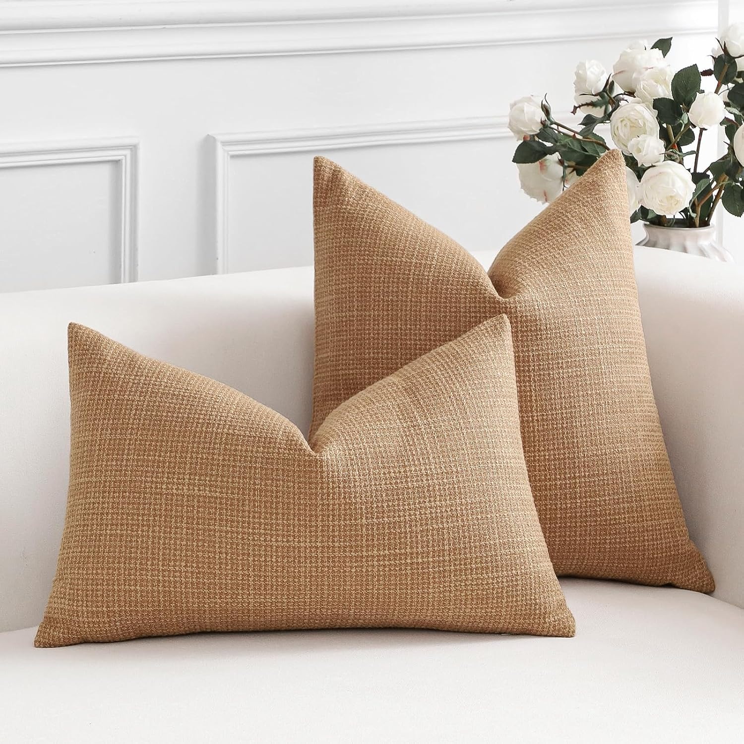 Light Brown Linen Look Cushion Covers 30 x 50 cm (Set of 2): image 6