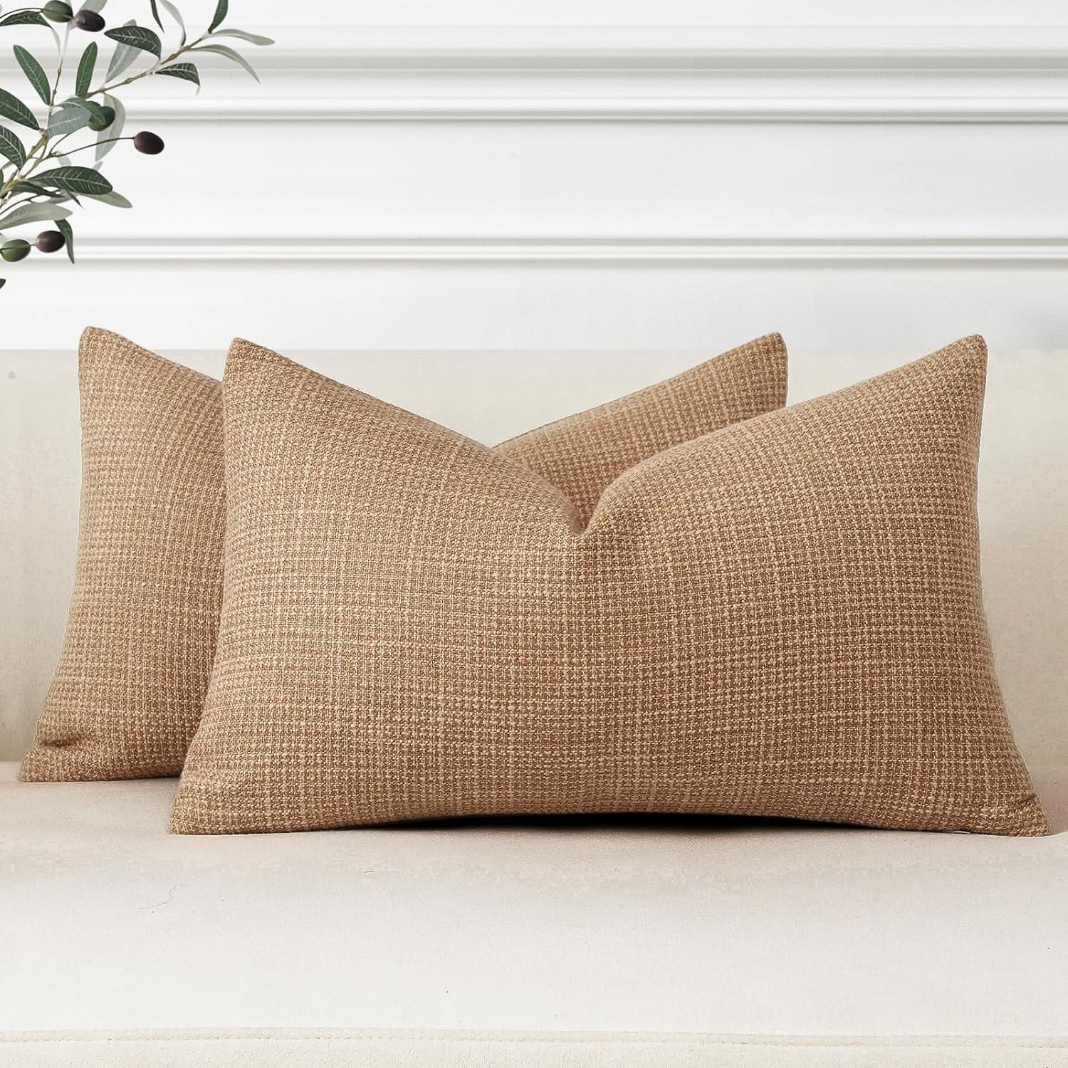 Light Brown Linen Look Cushion Covers 30 x 50 cm (Set of 2): image 7