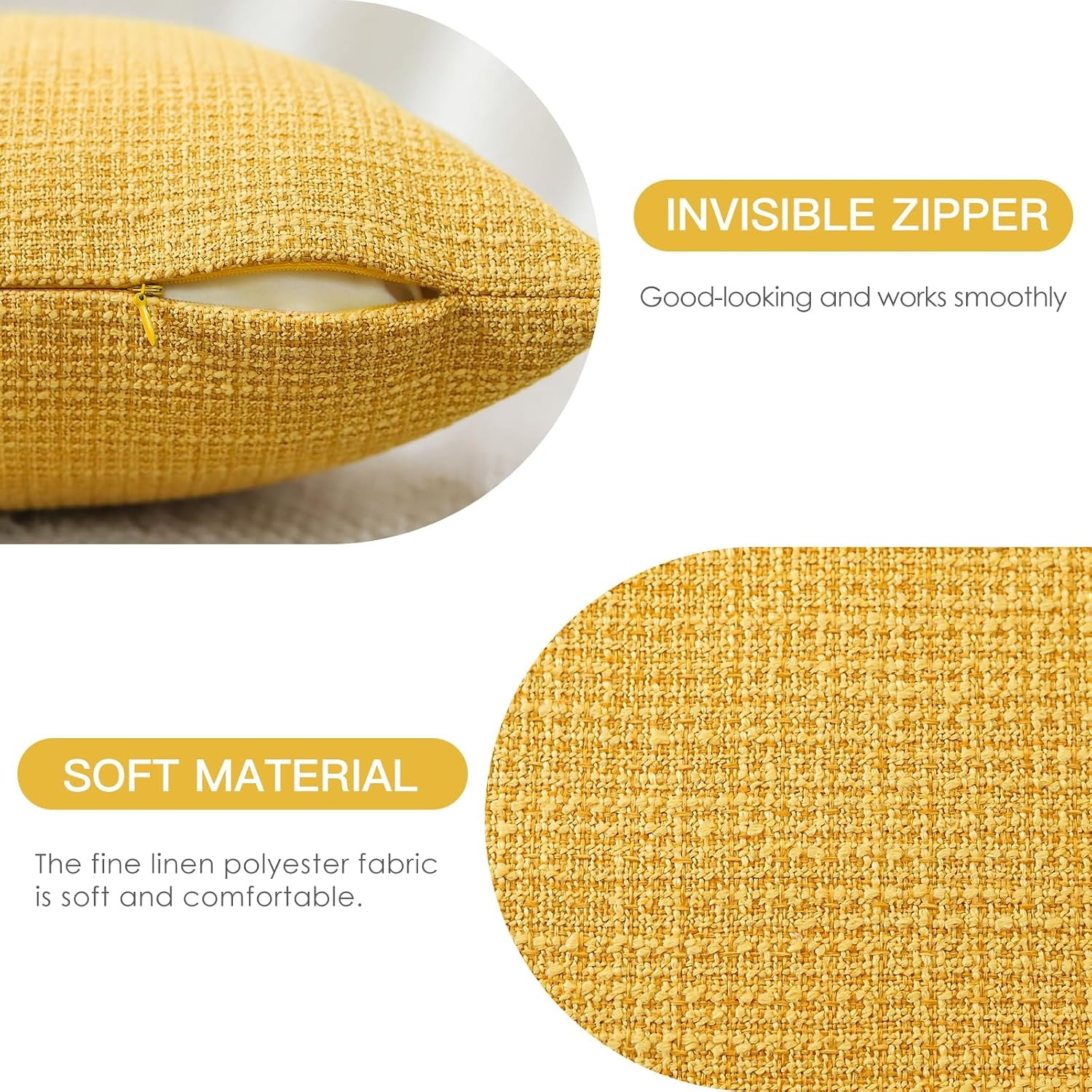 Linen Blend Lumbar Cushion Covers 30 x 50 cm (Set of 2, Yellow)