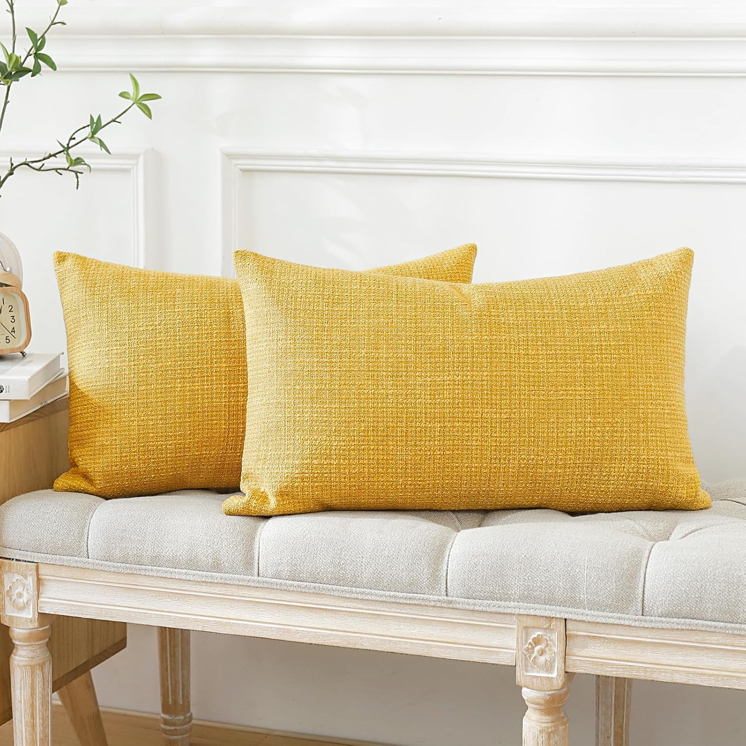 Linen Blend Lumbar Cushion Covers 30 x 50 cm (Set of 2, Yellow)