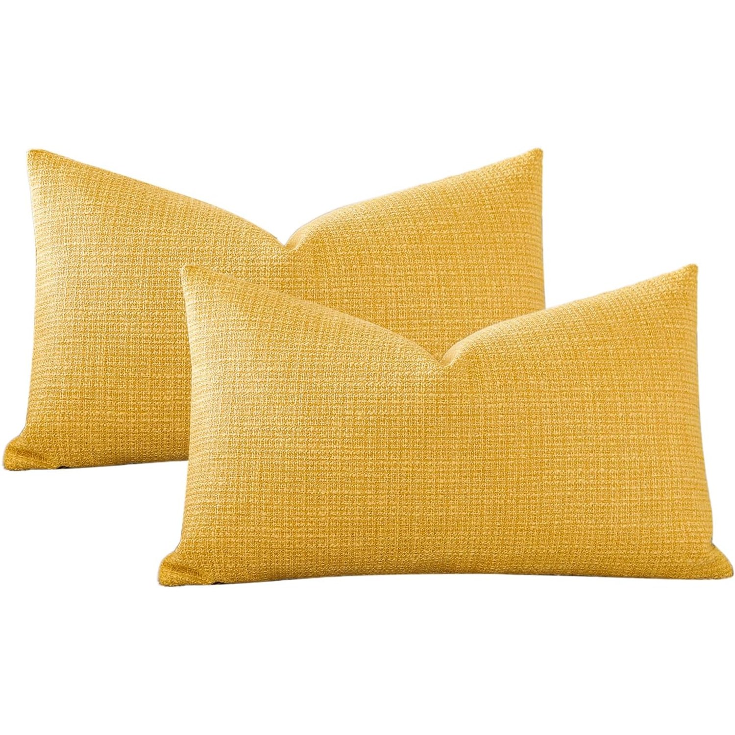 Linen Blend Lumbar Cushion Covers 30 x 50 cm (Set of 2, Yellow)