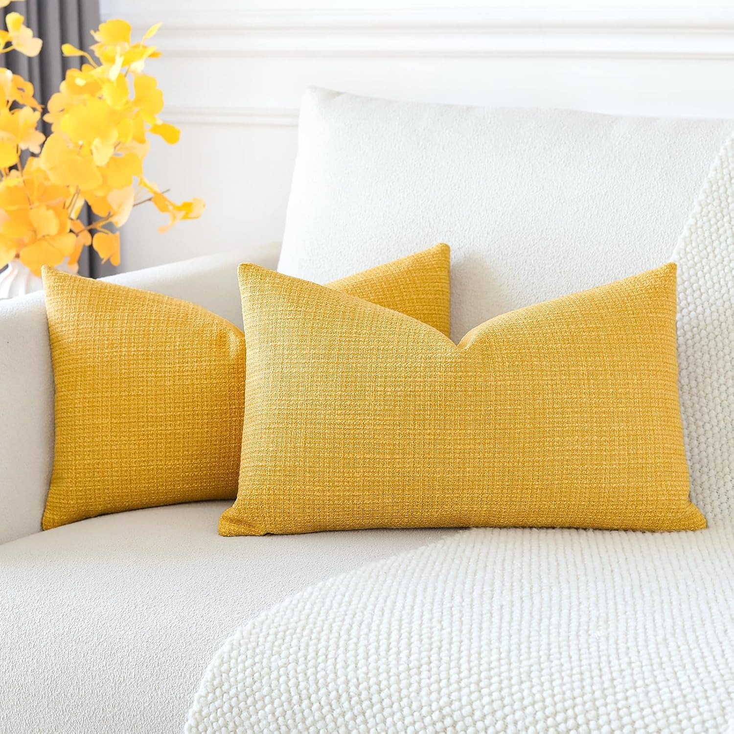 Linen Blend Lumbar Cushion Covers 30 x 50 cm (Set of 2, Yellow): image 7