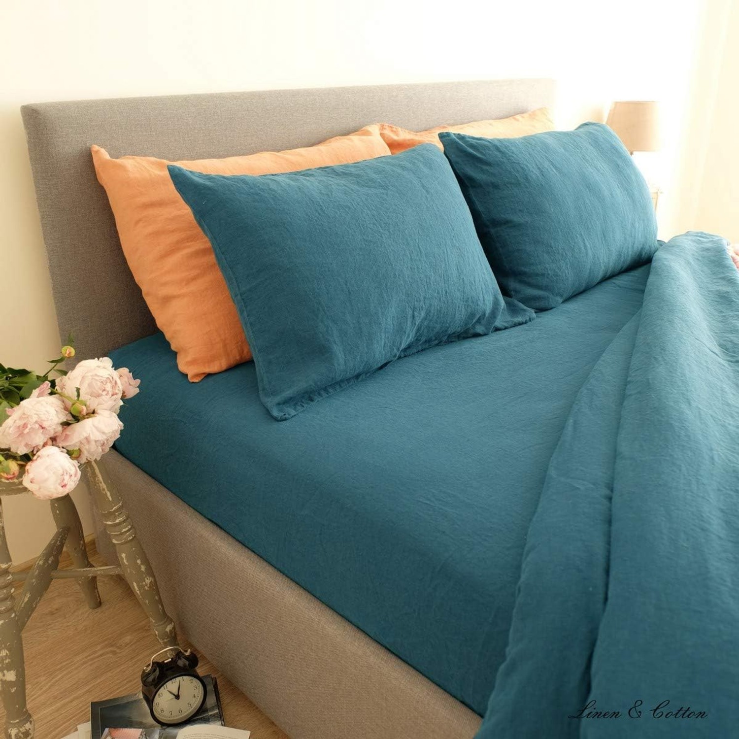 Stonewashed Pure Linen Cushion Cover 50 x 70 cm, Petrol Blue: image 3
