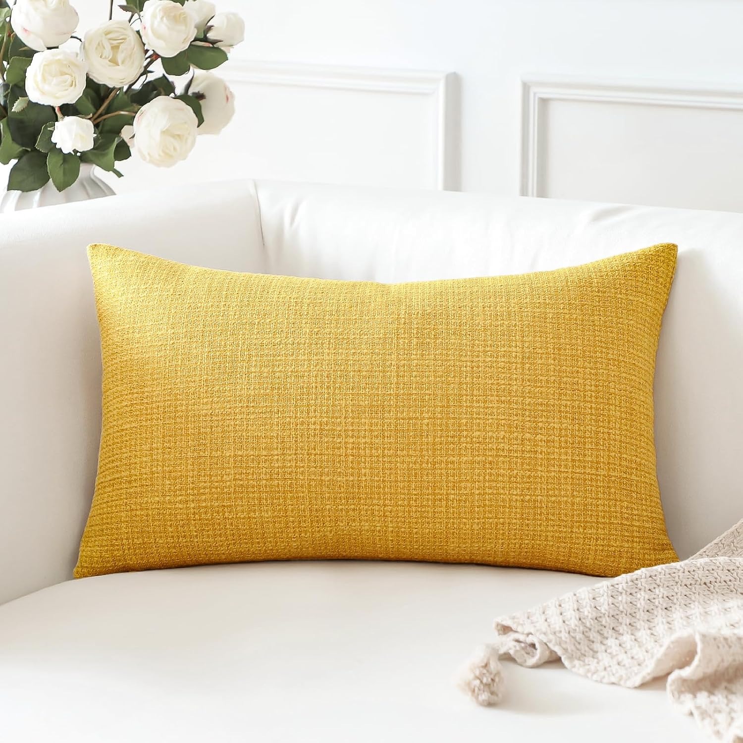 Linen Look Cushion Cover 40 x 60 cm, Single, Yellow