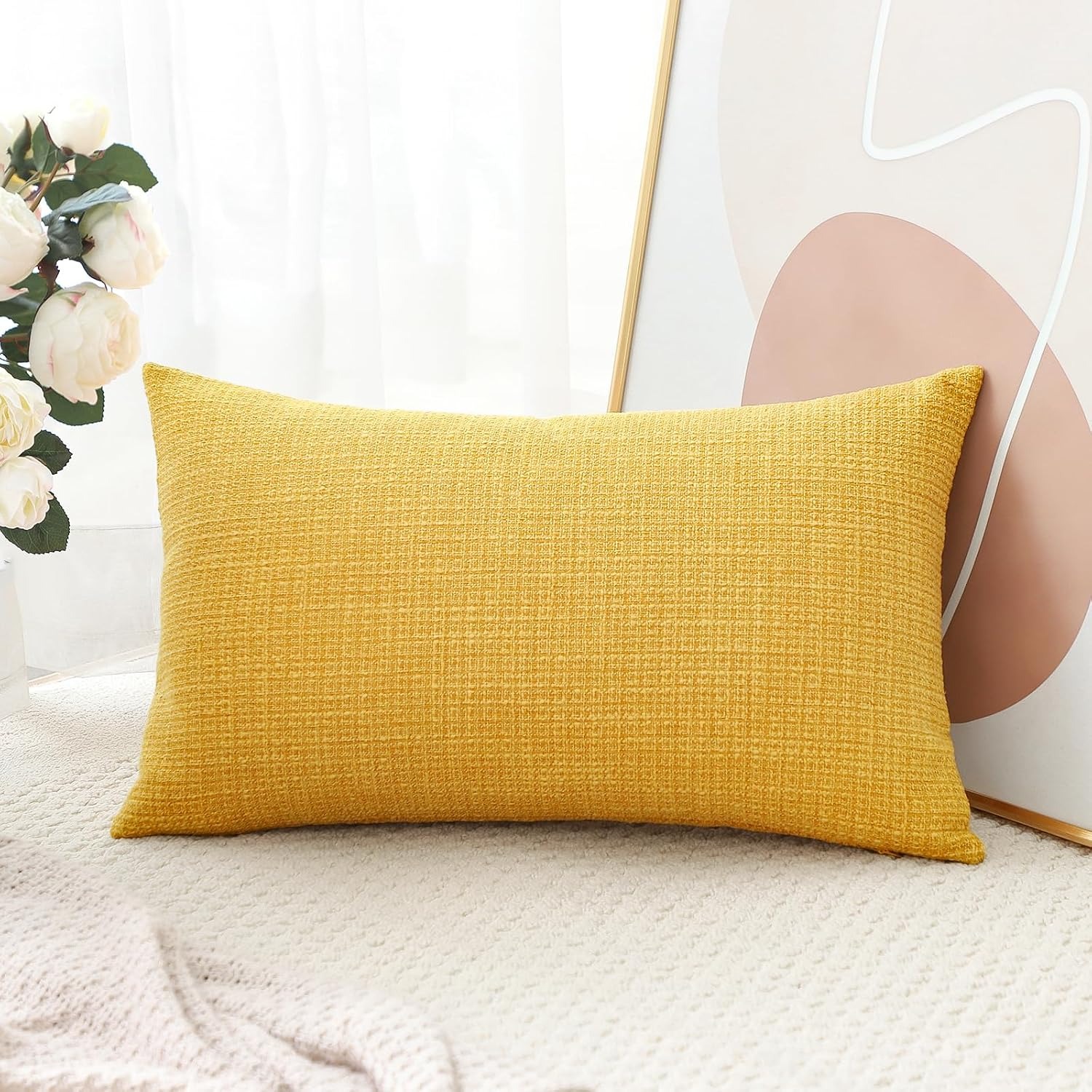 Linen Look Cushion Cover 40 x 60 cm, Single, Yellow