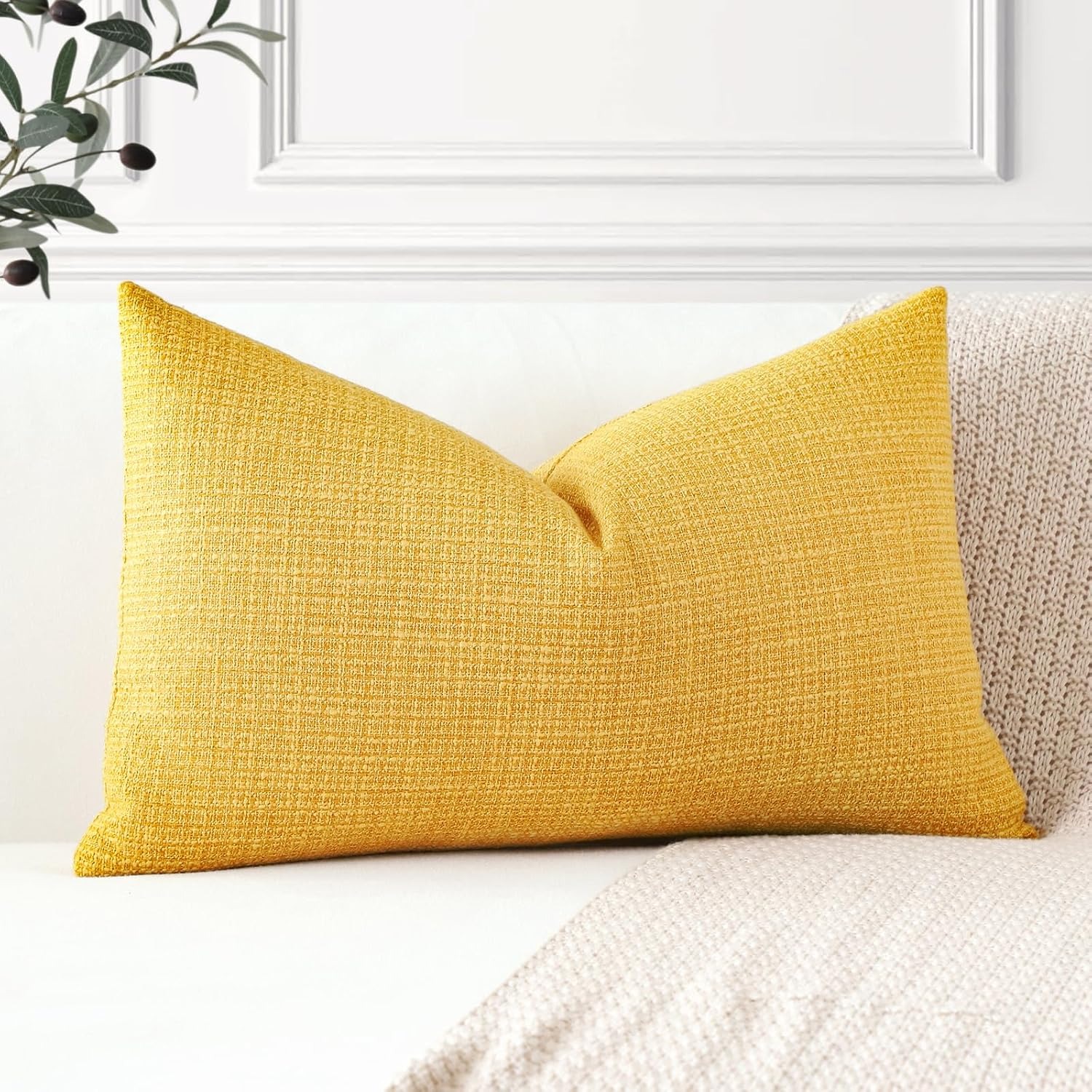 Linen Look Cushion Cover 40 x 60 cm, Single, Yellow