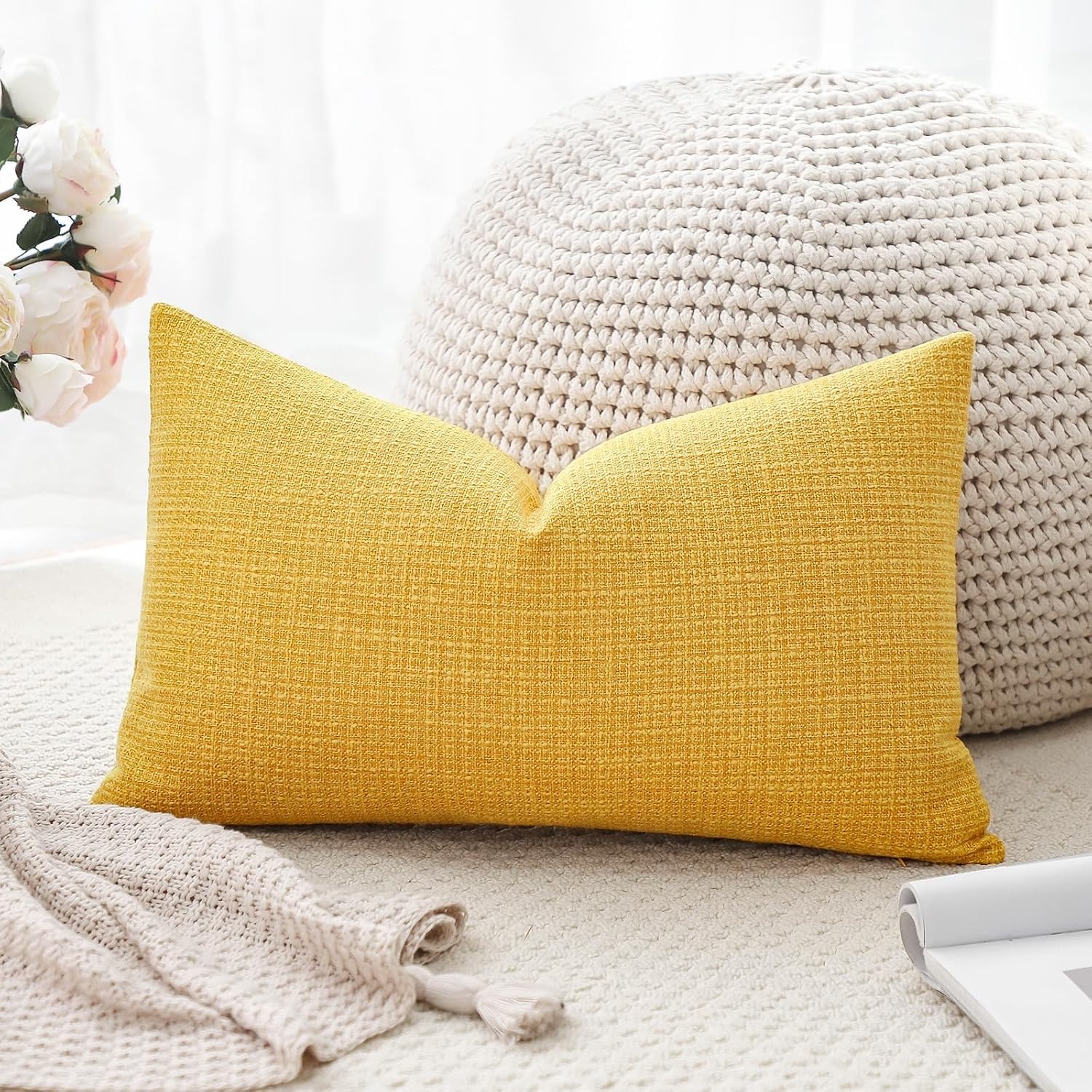 Linen Look Cushion Cover 40 x 60 cm, Single, Yellow