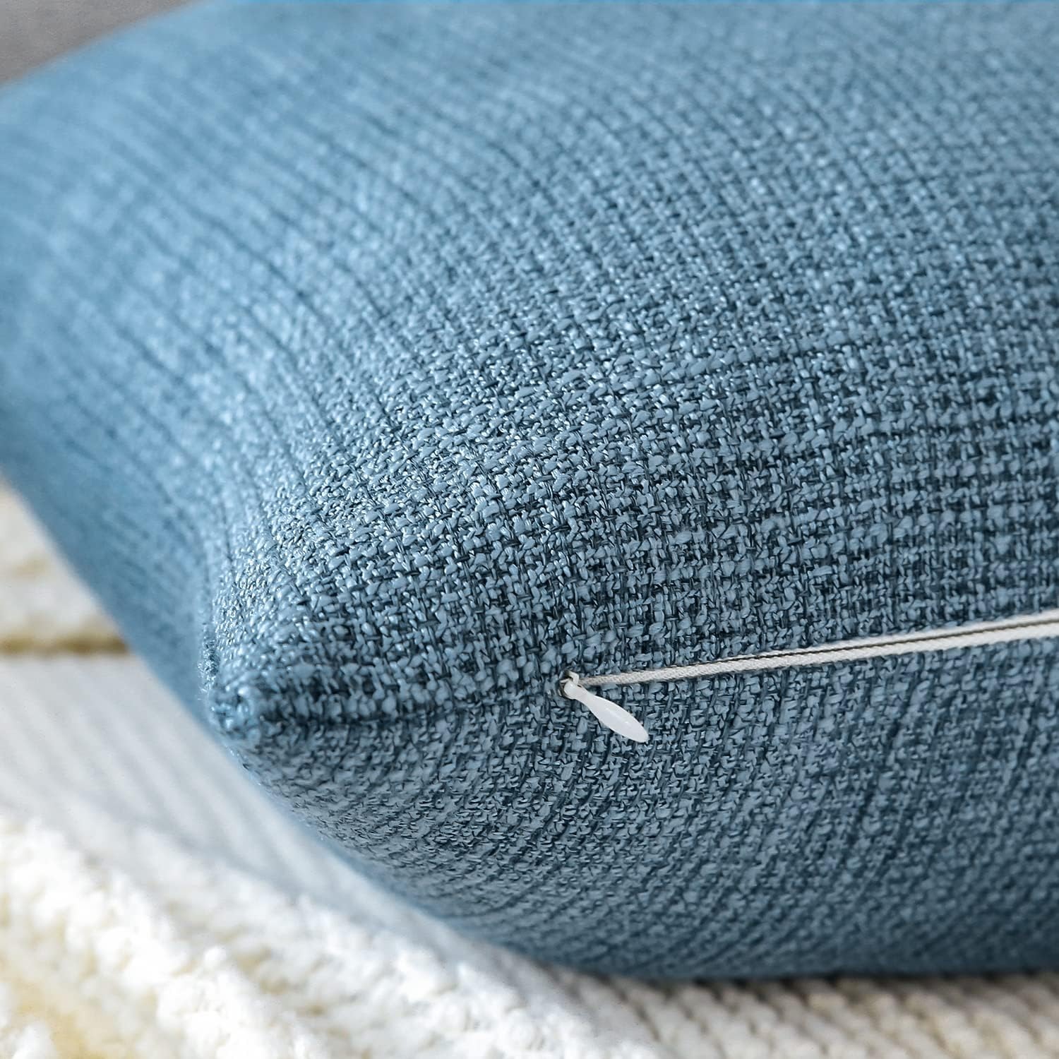 Linen Look Cushion Covers 50 cm (Set of 2, Blue): image 3