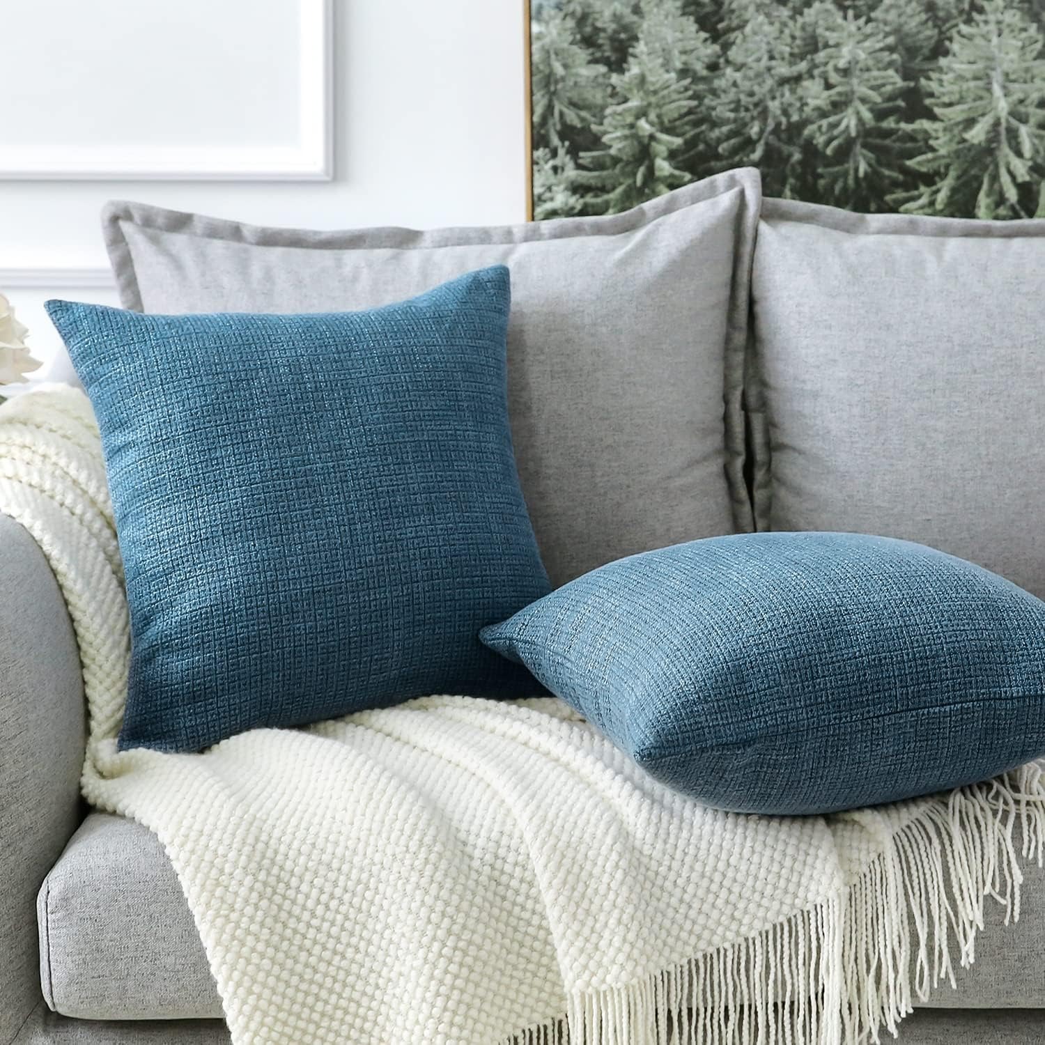 Linen Look Cushion Covers 50 cm (Set of 2, Blue): image 4