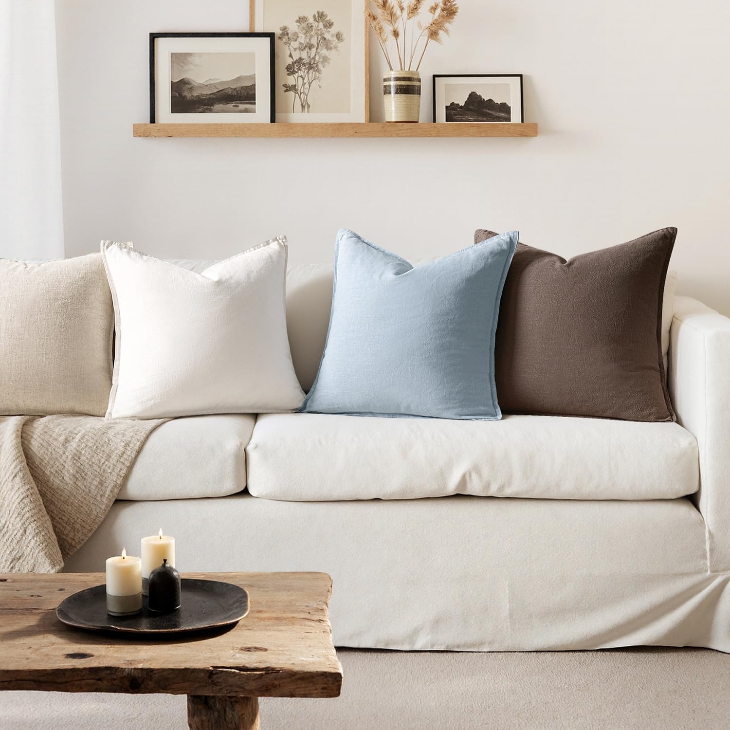 Ramie Cotton Euro Sham Cushion Covers, Light Blue, 61 cm, Set of 2: image 2