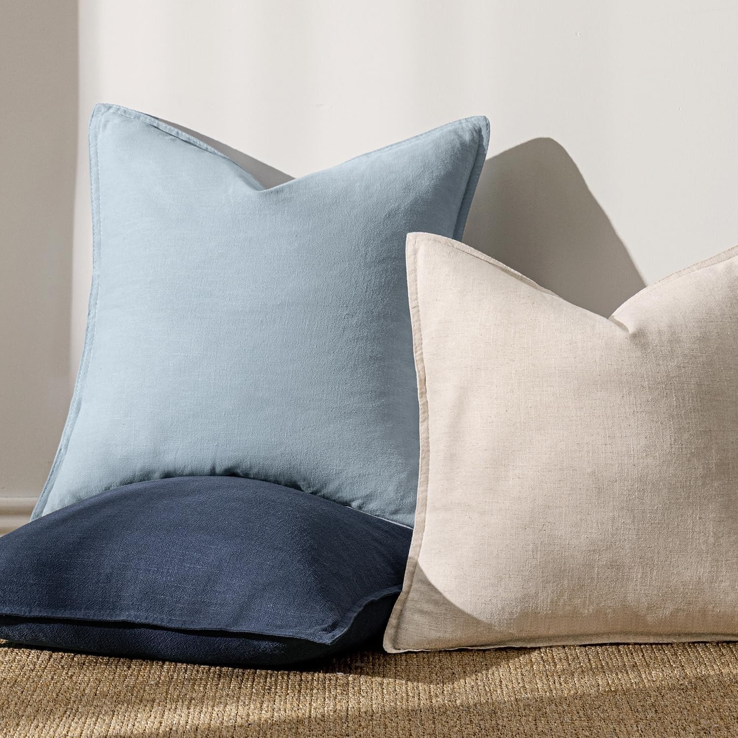 Ramie Cotton Euro Sham Cushion Covers, Light Blue, 61 cm, Set of 2: image 4