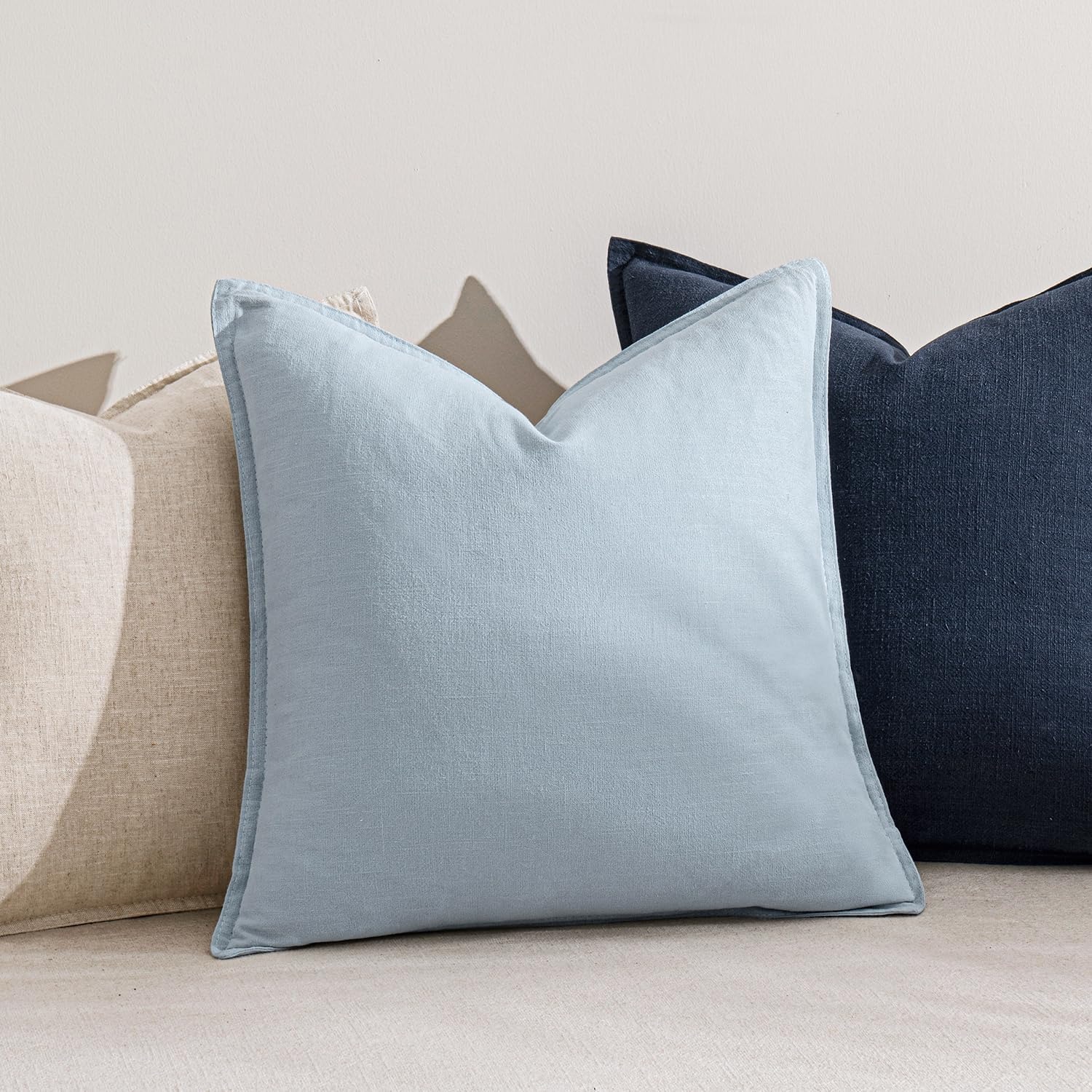 Ramie Cotton Euro Sham Cushion Covers, Light Blue, 61 cm, Set of 2: image 5
