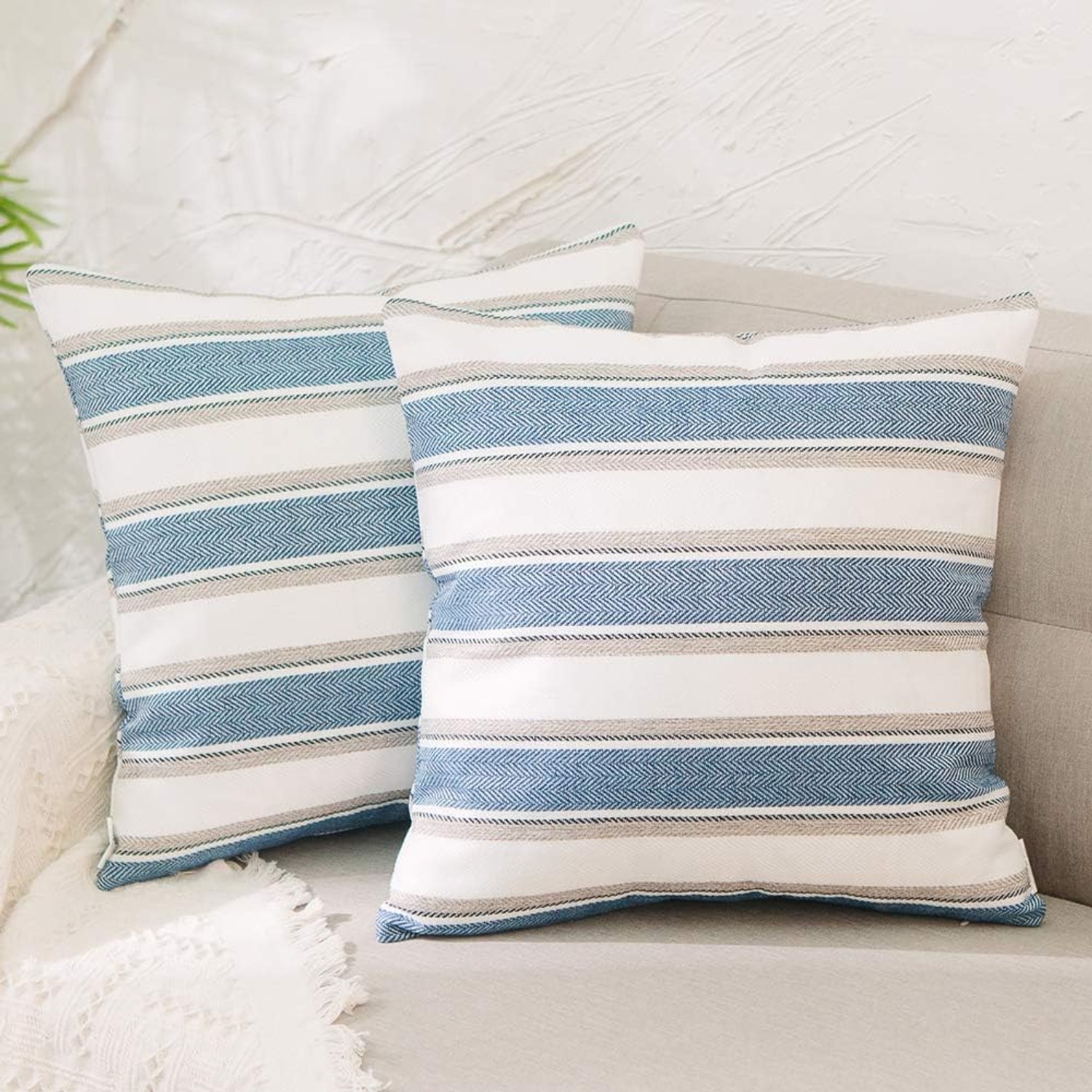 Striped Faux Linen Cushion Covers 55 cm (Pair)