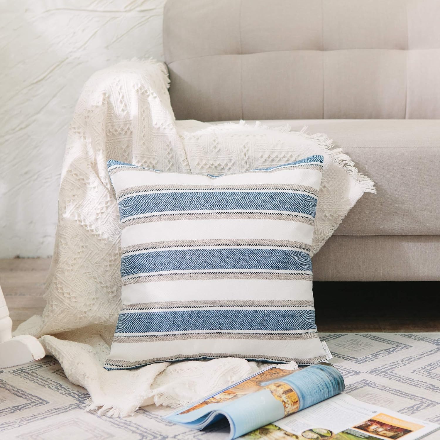 Striped Faux Linen Cushion Covers 55 cm (Pair): image 2