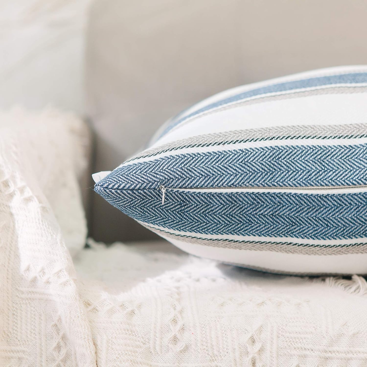 Striped Faux Linen Cushion Covers 55 cm (Pair): image 3