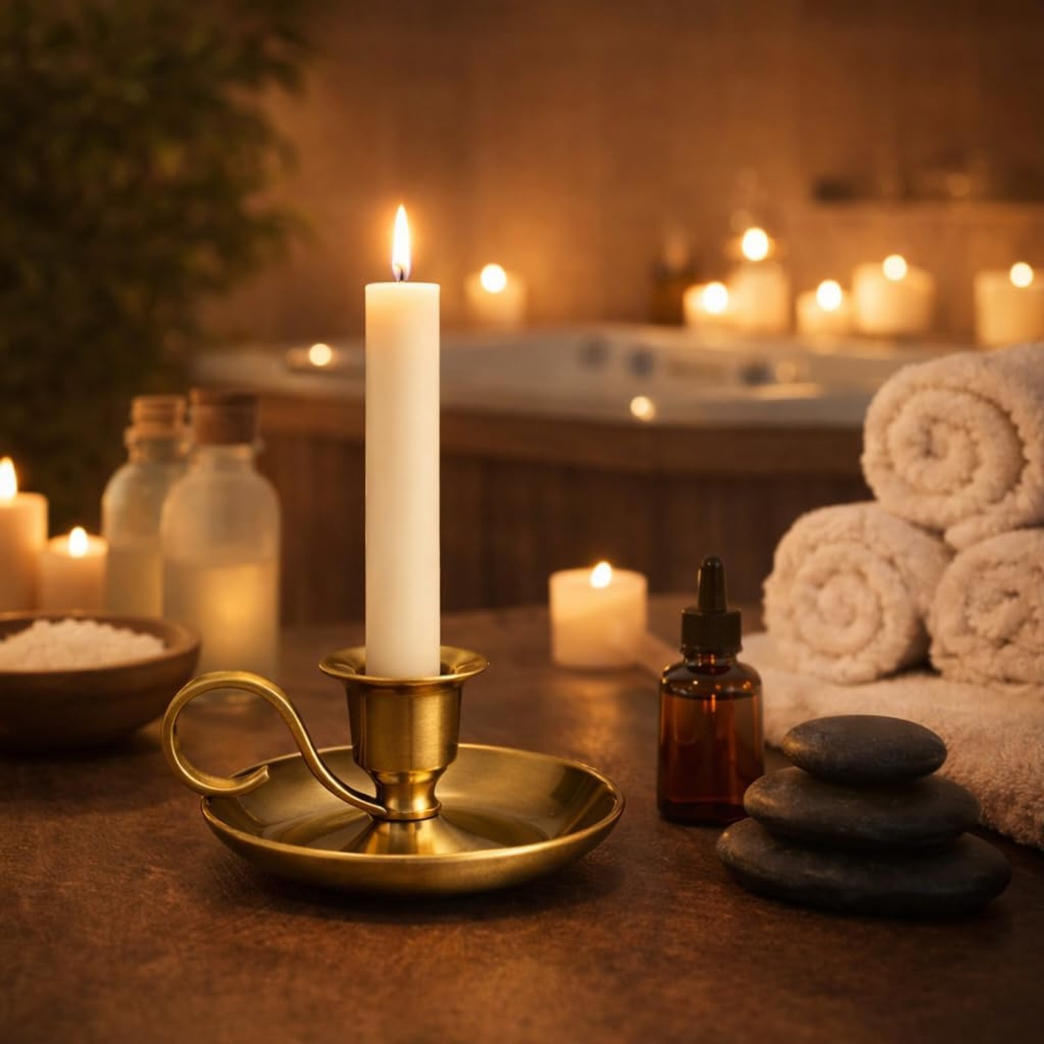 Brass Chamberstick Candle Holder with Carry Handle: image 2