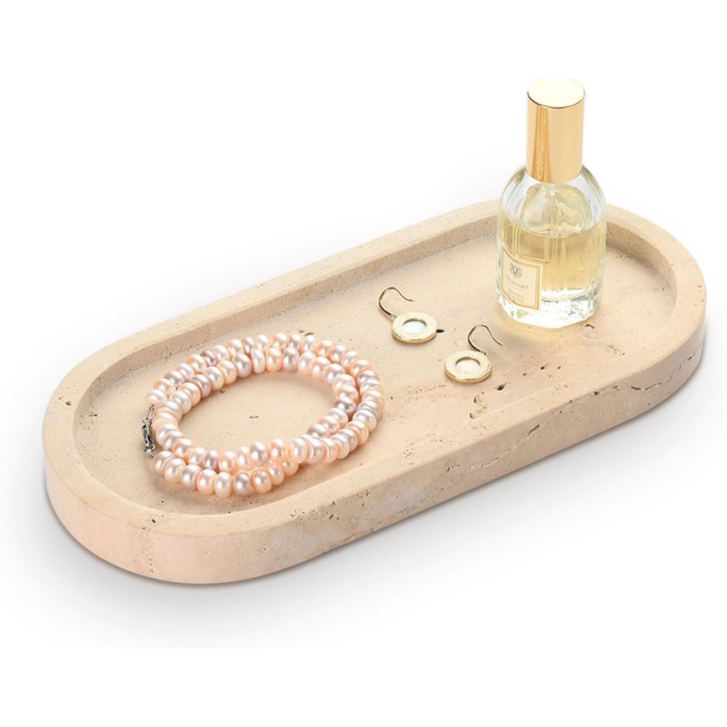 Oval Travertine Vanity Tray