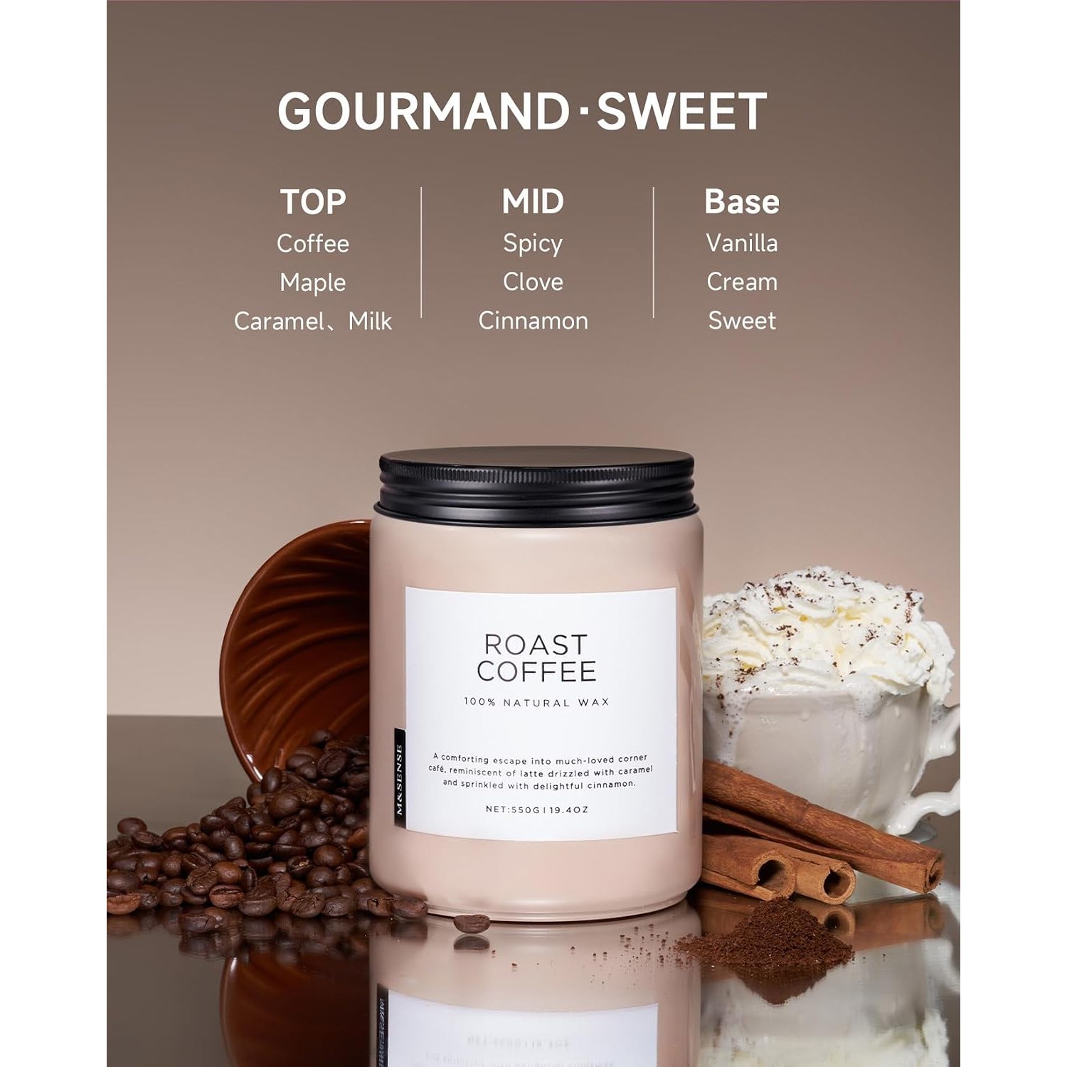 Roasted Coffee Soy Candle 550 g, Two Wick Glass Jar: image 2