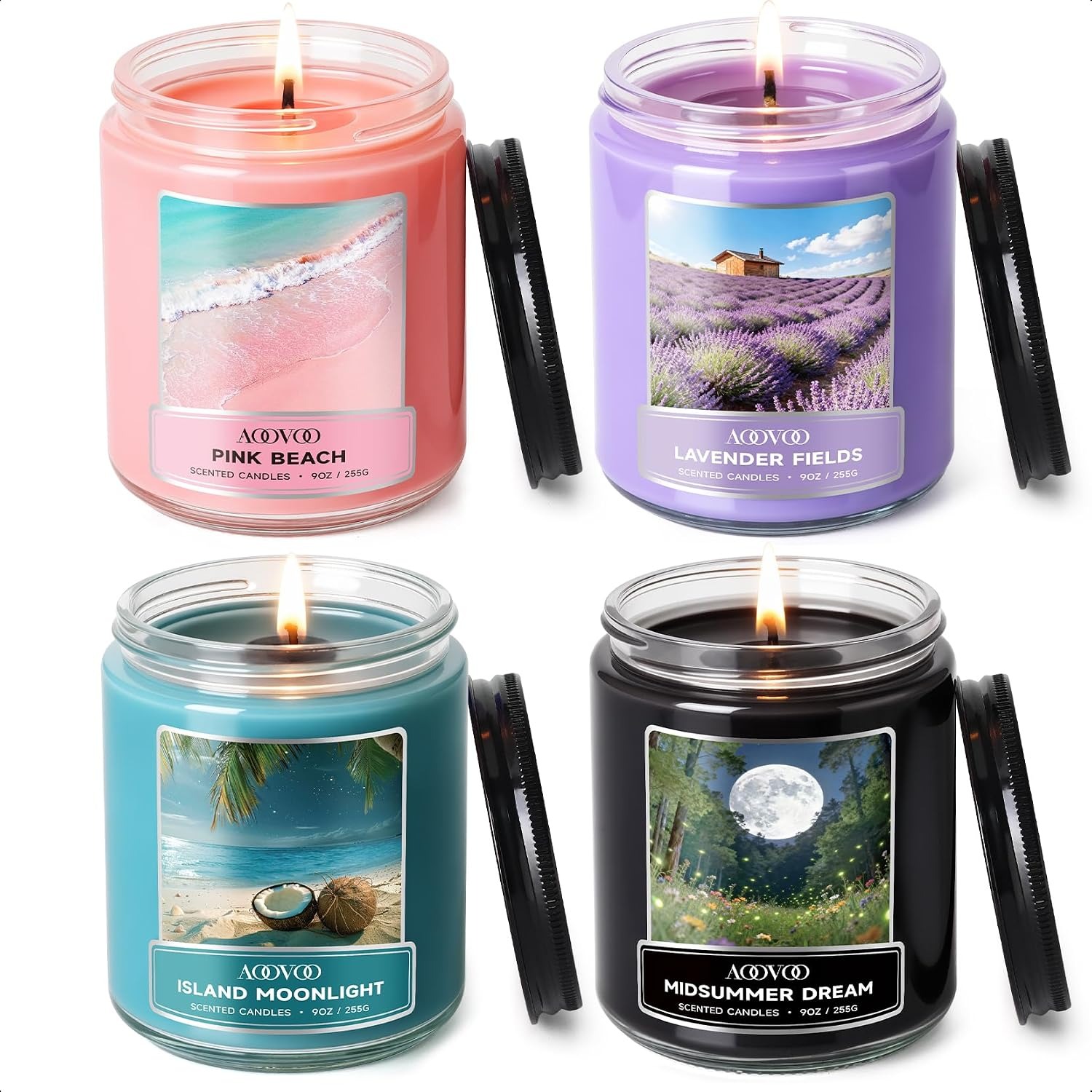 Soy Candle Gift Set, 4 Scented Candles, 1020 g Total