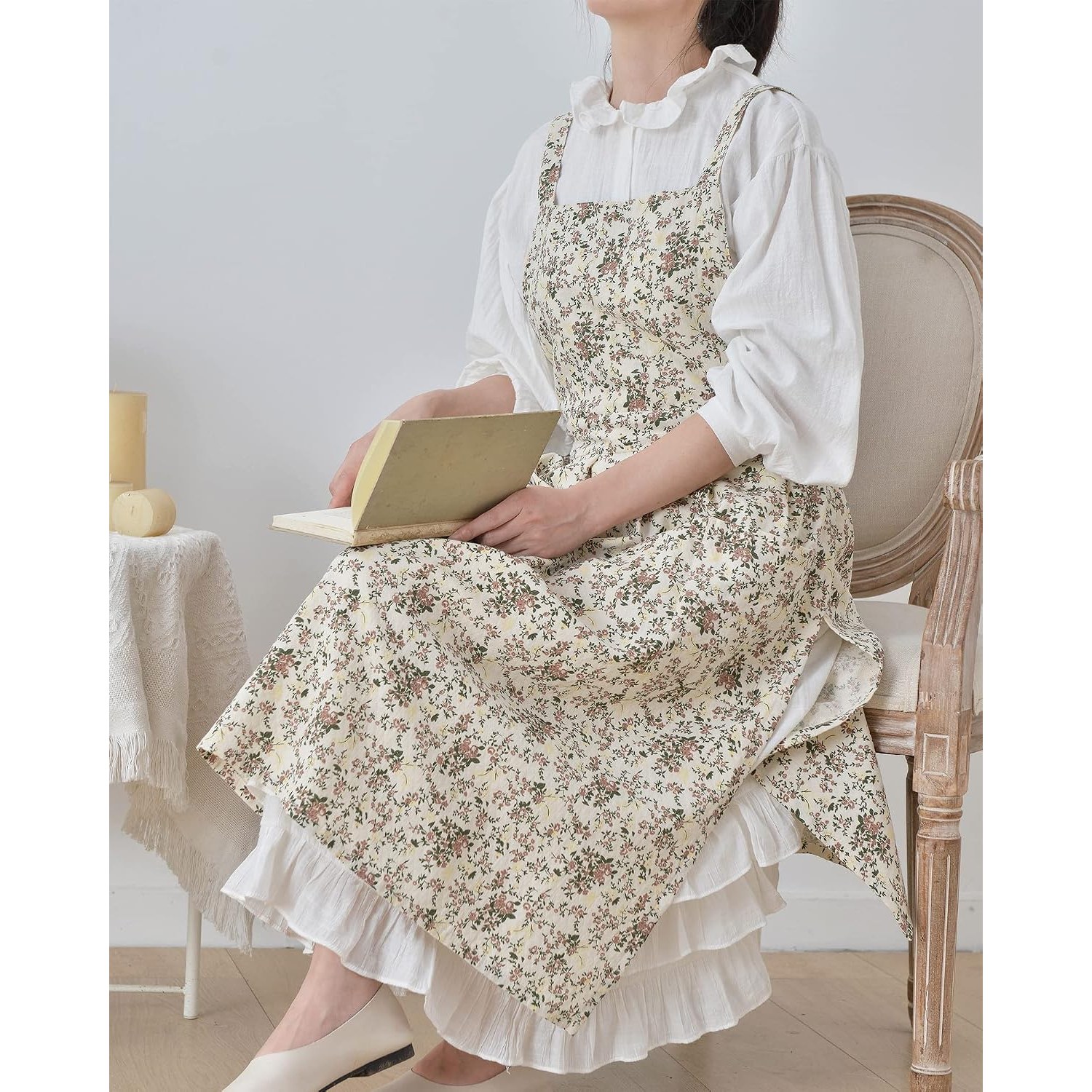 Japanese Style Cotton Linen Apron with Cross Back Straps