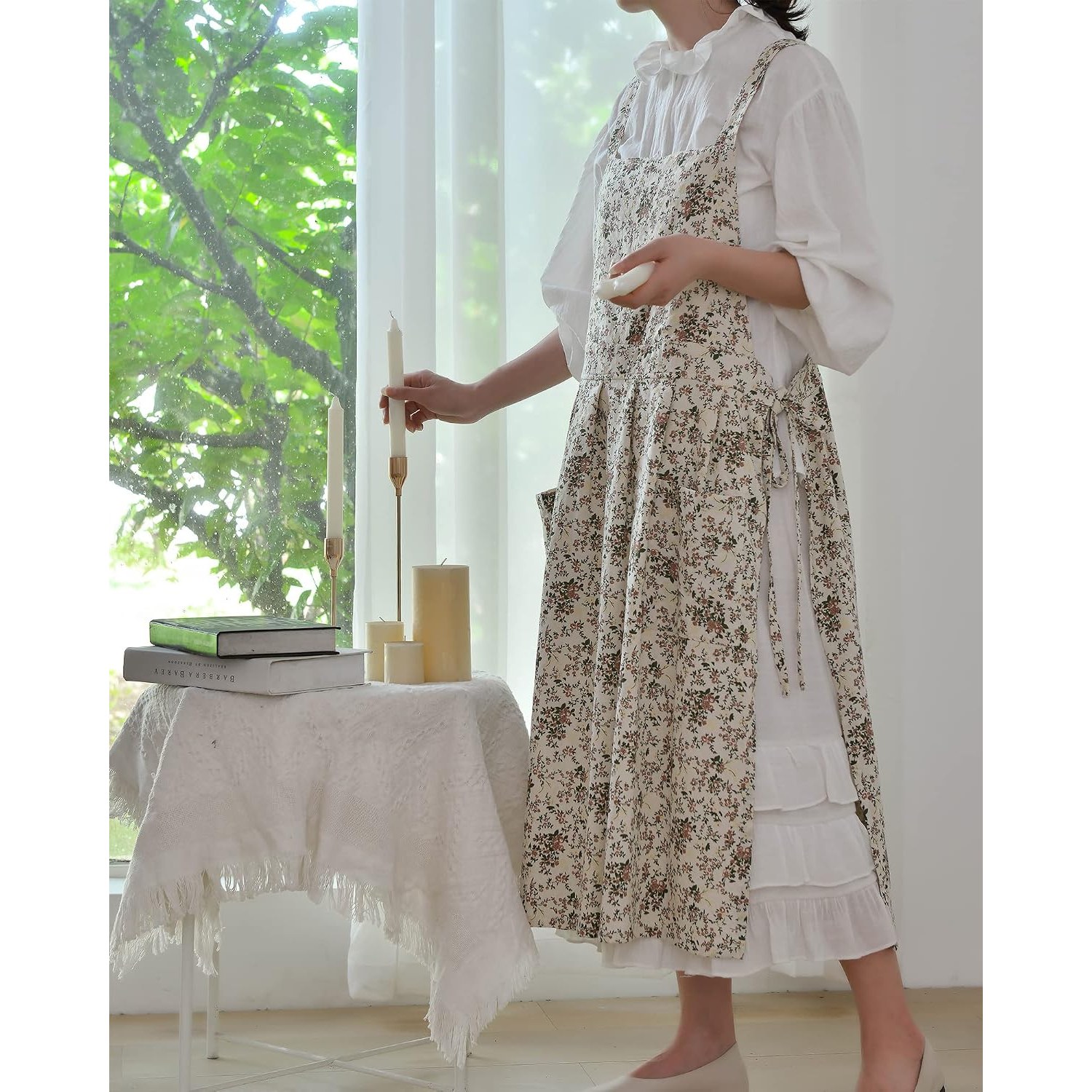 Japanese Style Cotton Linen Apron with Cross Back Straps
