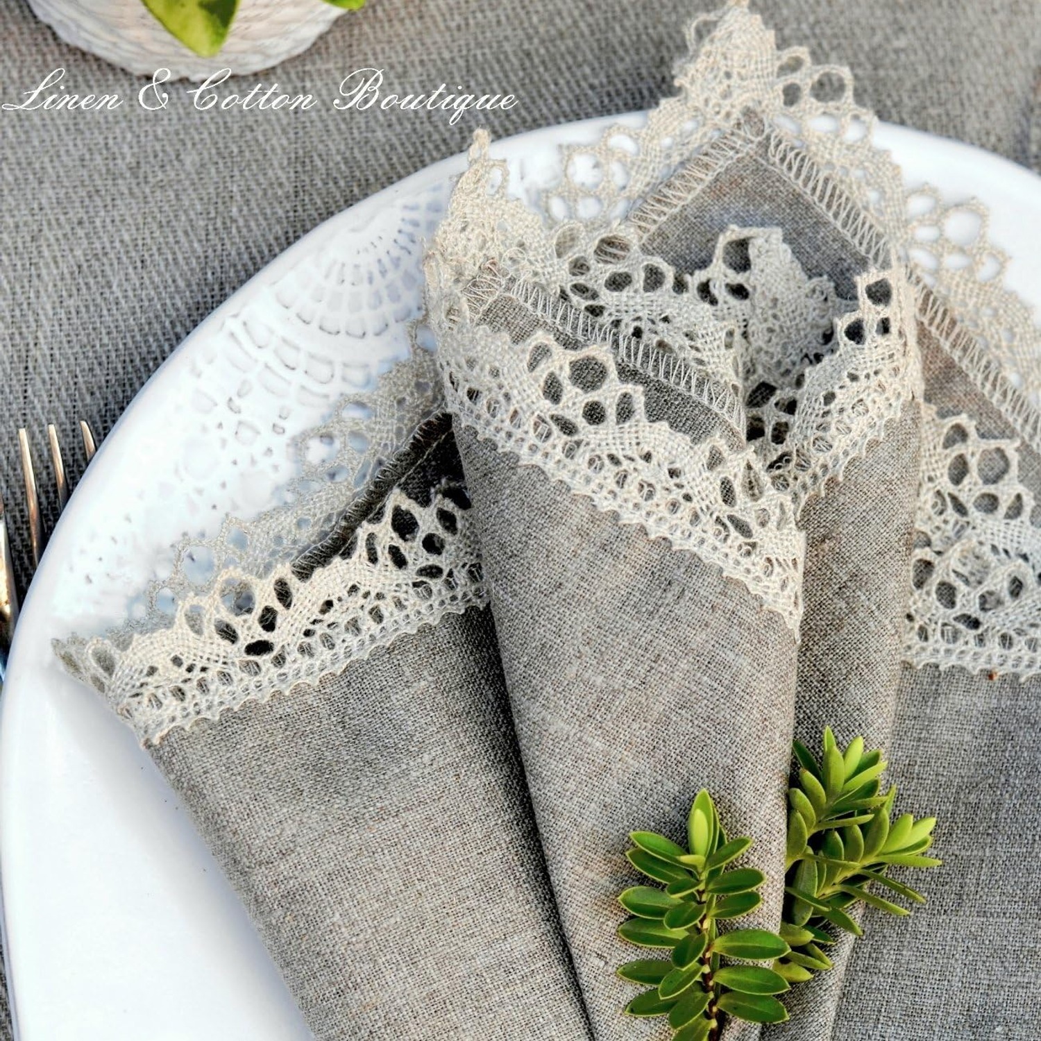 Crochet Edged Pure Linen Napkins, Set of 4: image 2