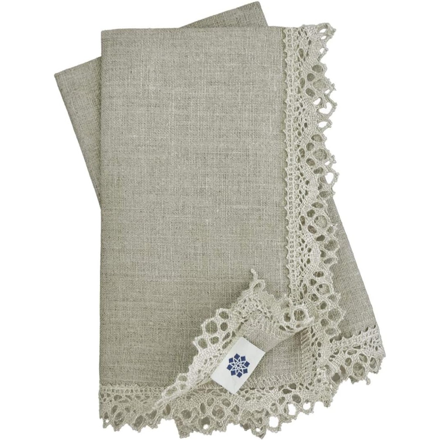 Crochet Edged Pure Linen Napkins, Set of 4