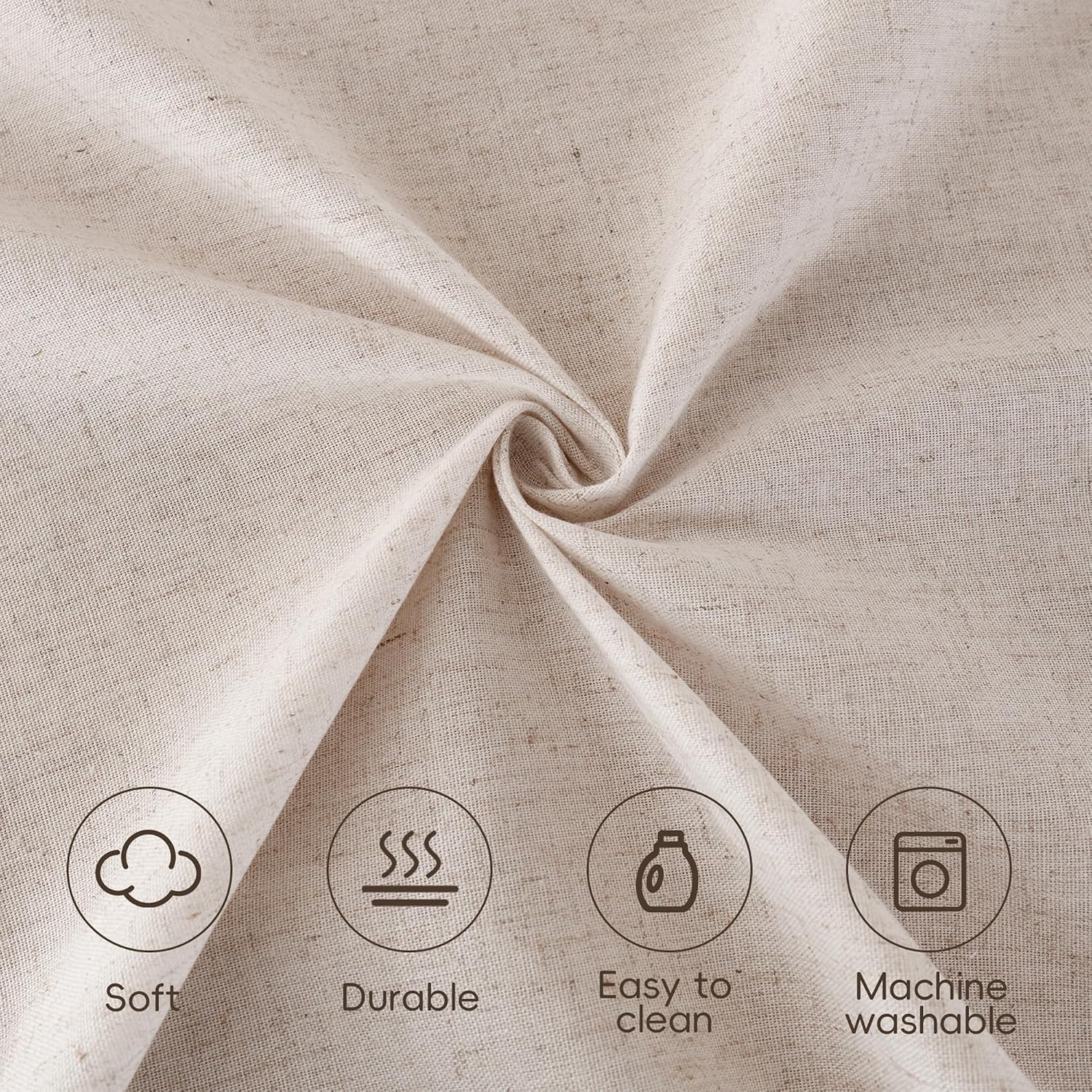 Beige Oval Cotton Linen Tablecloth with Tassel Trim: image 3