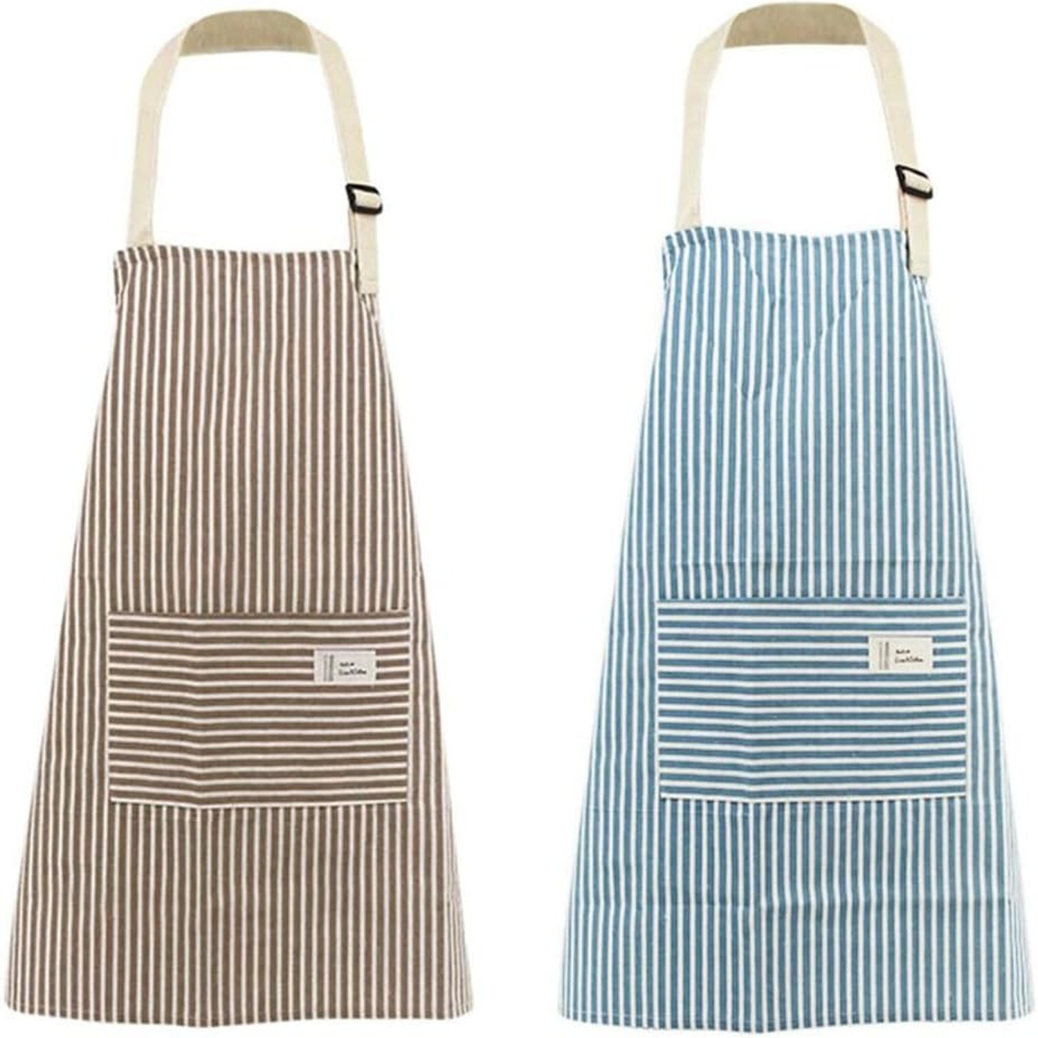 Striped Cotton Linen Bib Apron, 2 Pack