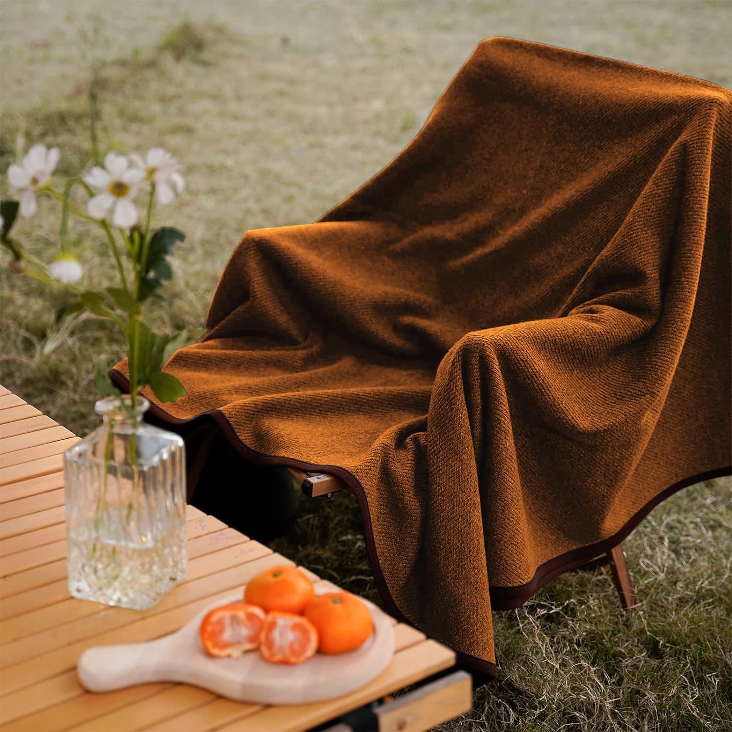 Merino Blend Blanket 160 x 200 cm (25% Merino Wool), Pumpkin Orange